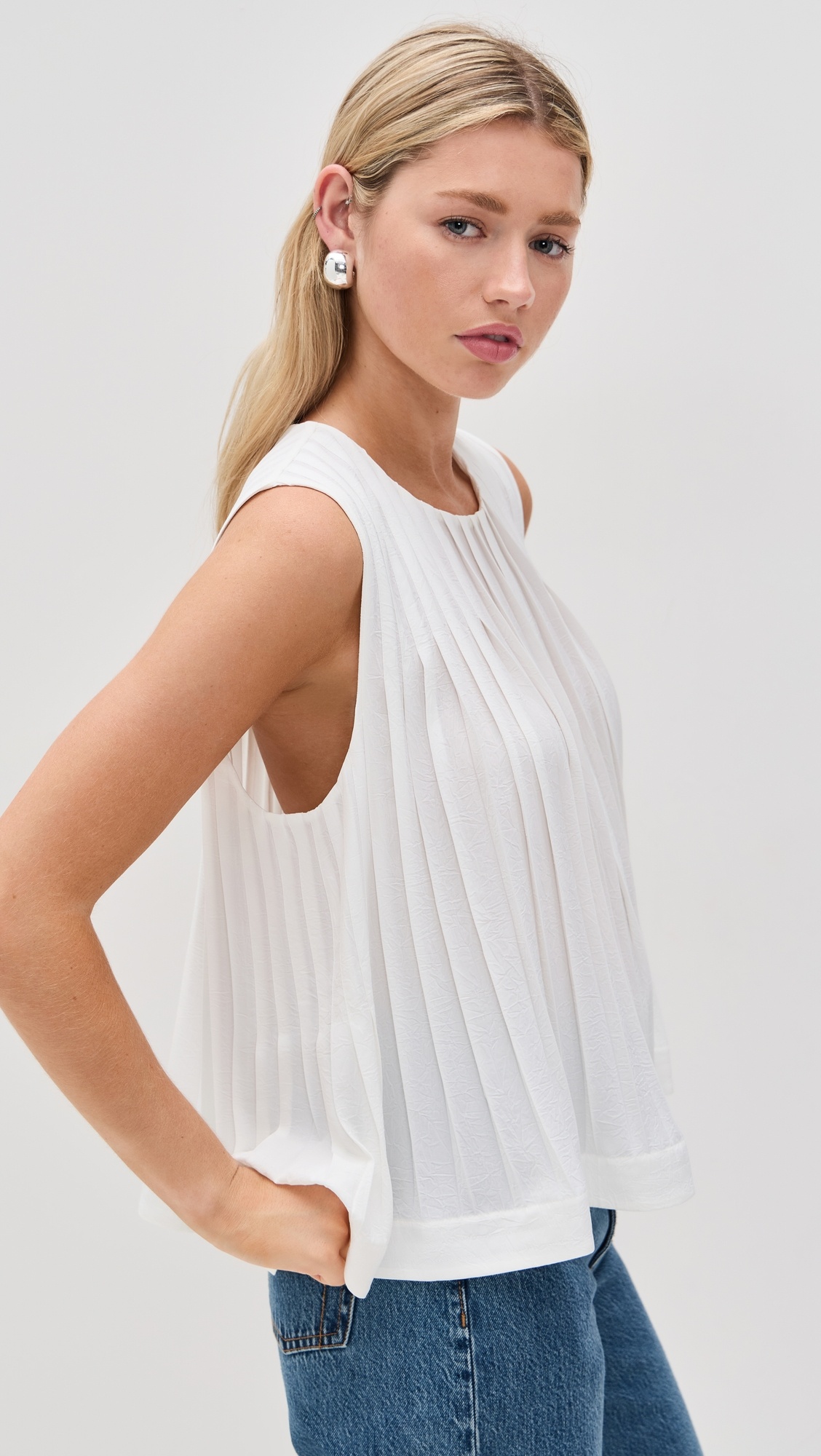 Pleated A-Line Crew Neck Top - 3