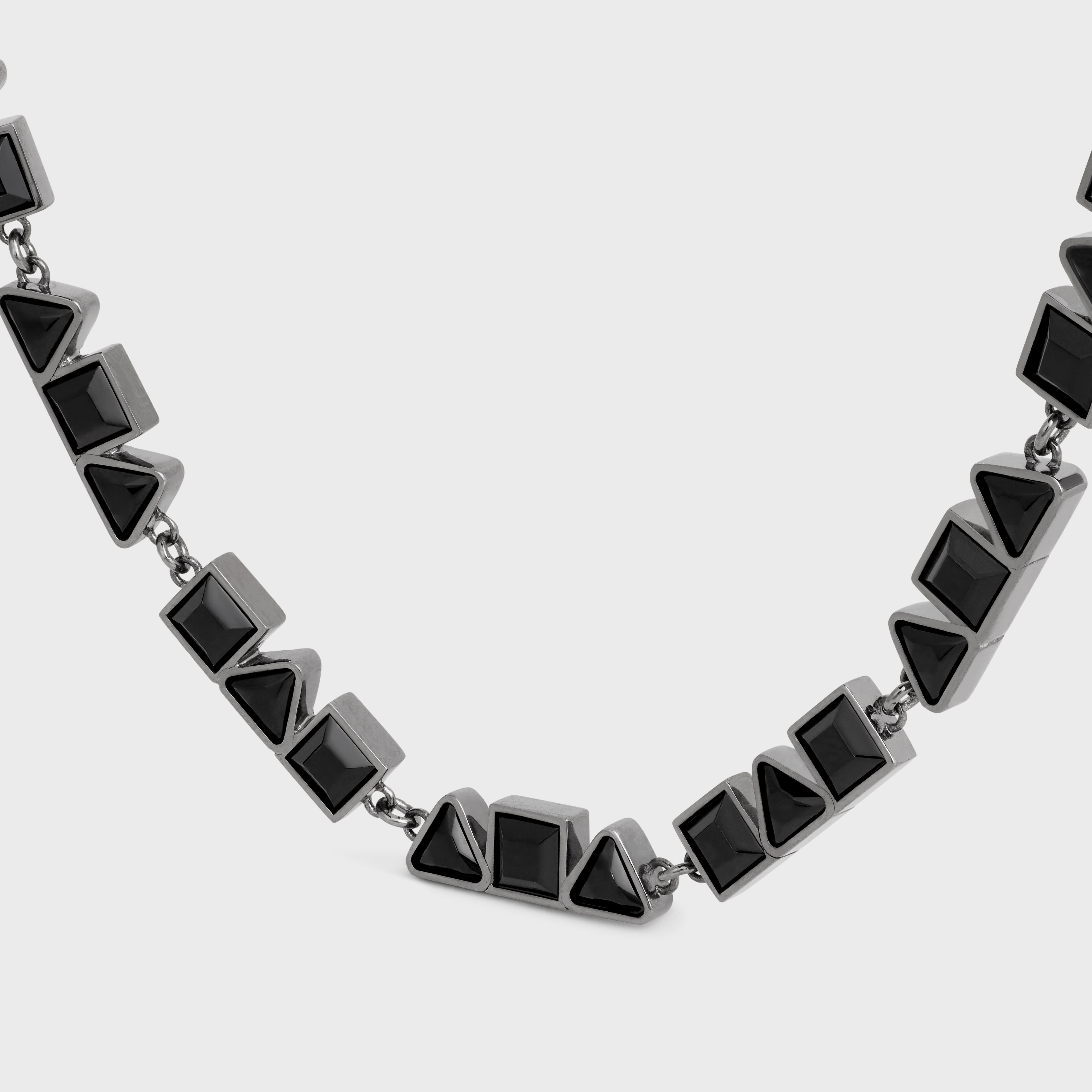 Celine Geometric Necklace in Brass with Old Rhodium Finish and Strass - 2