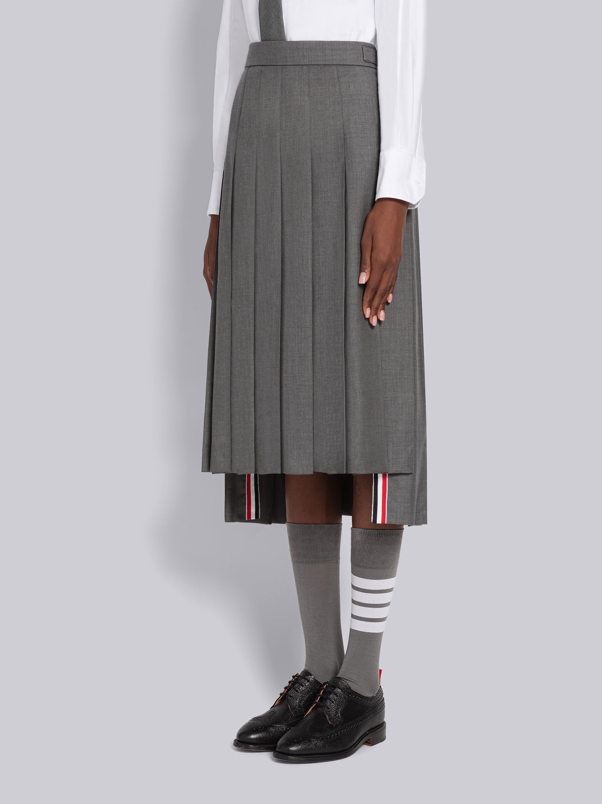 Medium Grey Super 120's Twill Dropped Back Below-the-knee Pleated Skirt - 2