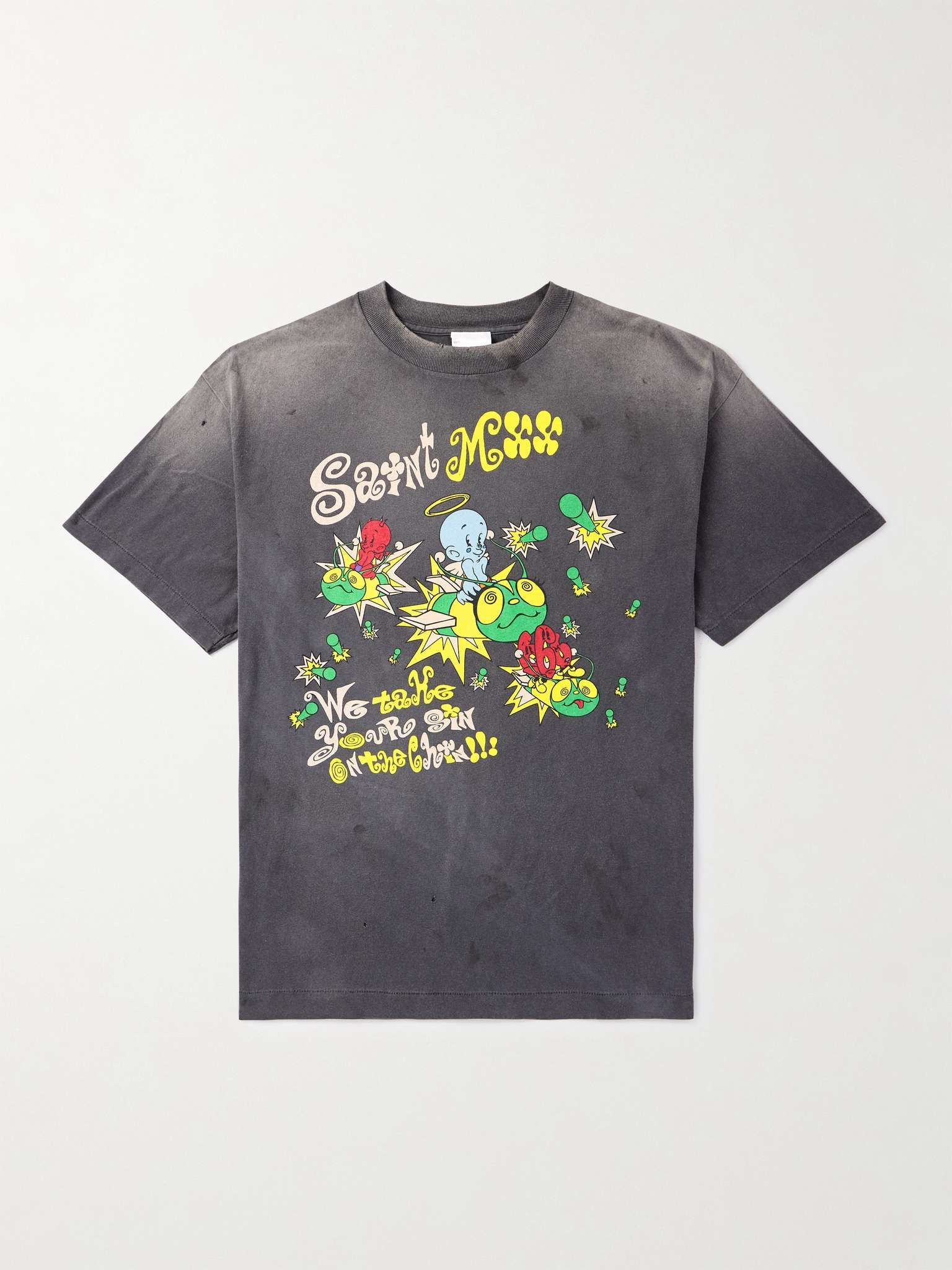 Distressed Logo-Print Cotton-Jersey T-Shirt - 1