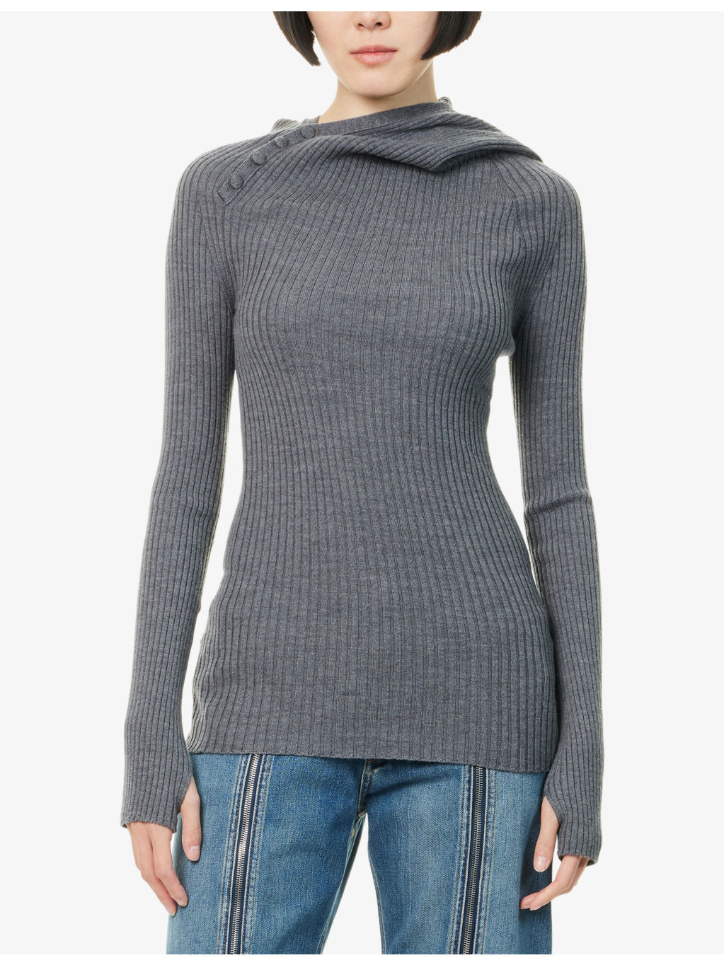 Hooded Ribbed Wool Jumper - 3