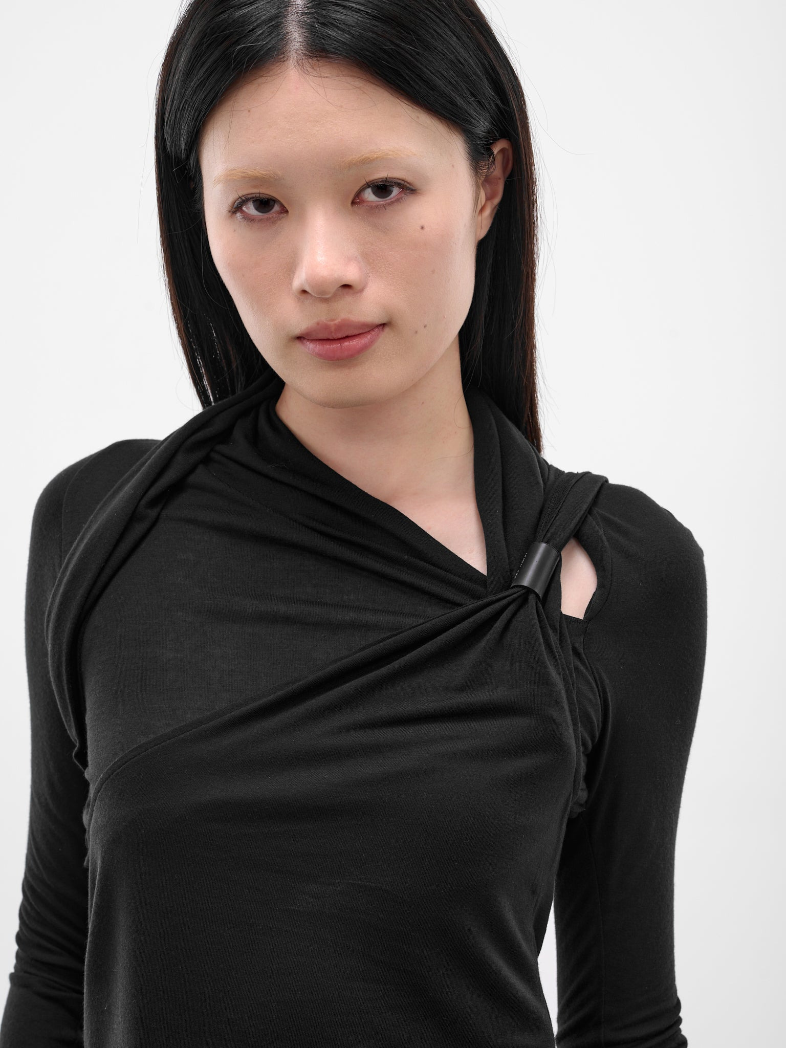 Black Tied Draping Long Sleeve - 4