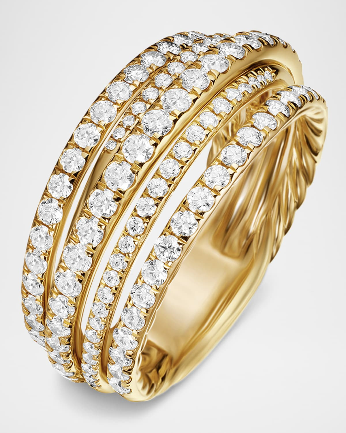 Pave Crossover Ring with Diamonds in 18K Gold, 11mm - 3