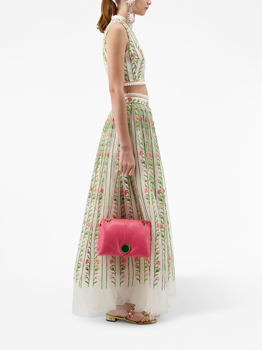 Foliage-embroidered tulle maxi skirt - 3