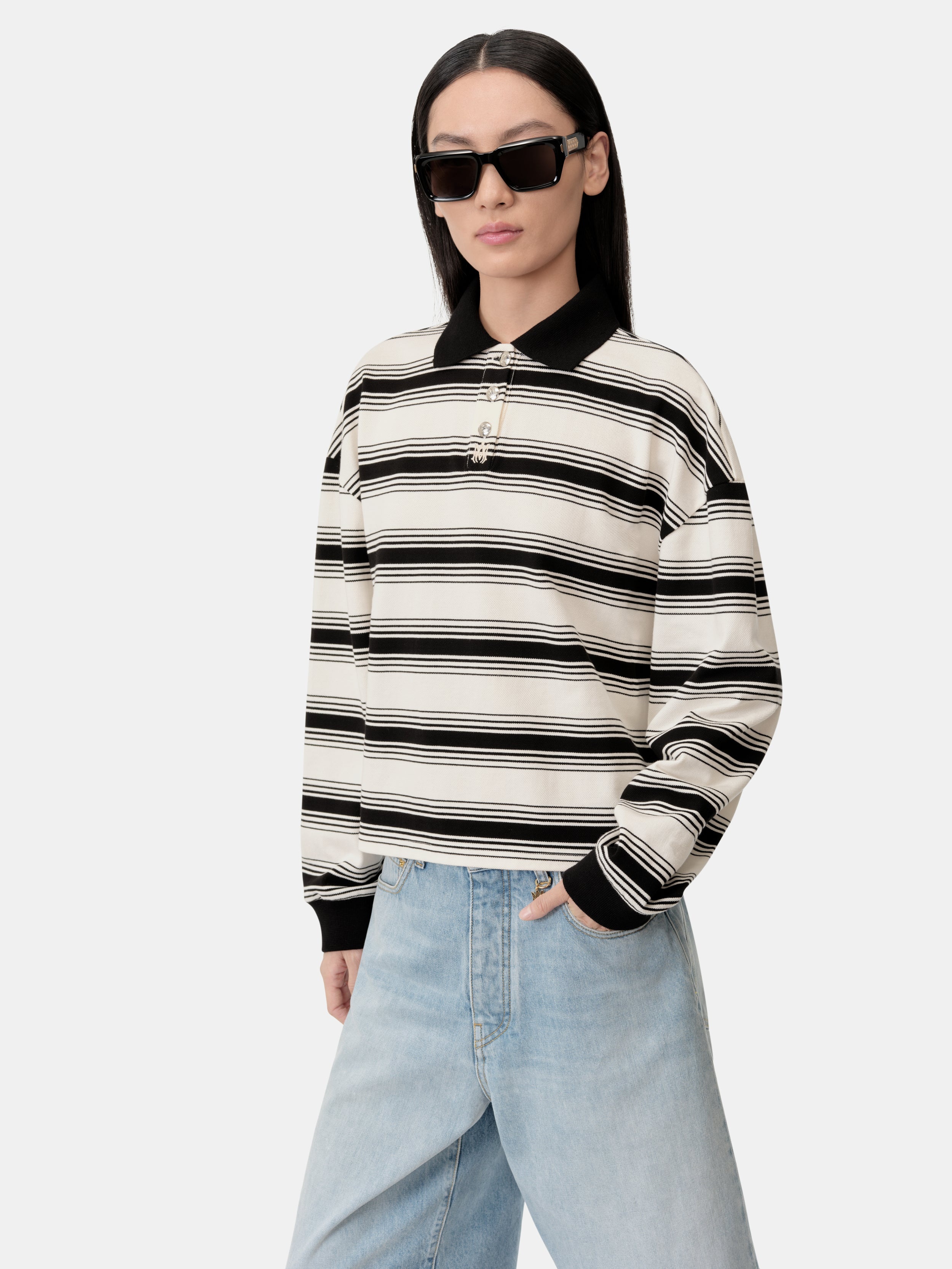 WOMEN'S MA STRIPE OVERSIZED POLO - 5