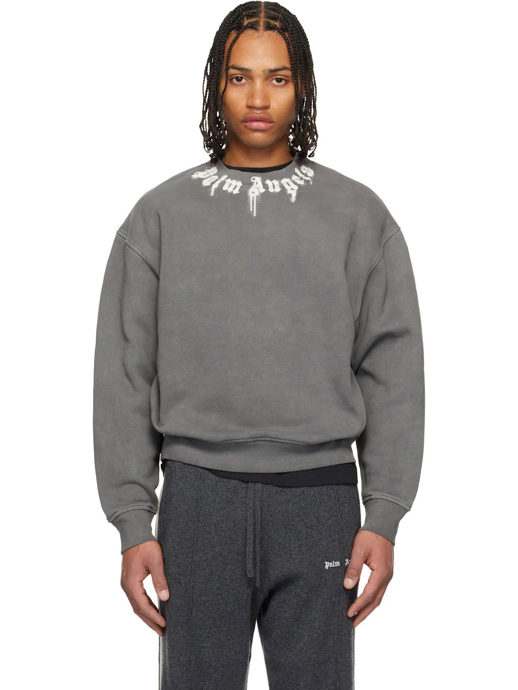 Gray Neck Logo Regular Crewneck Sweatshirt - 1