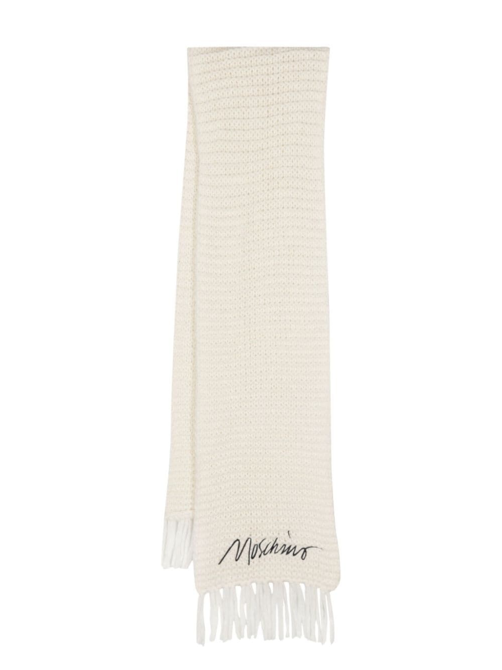 Moschino shops Fringe Teddy Logo Scarf