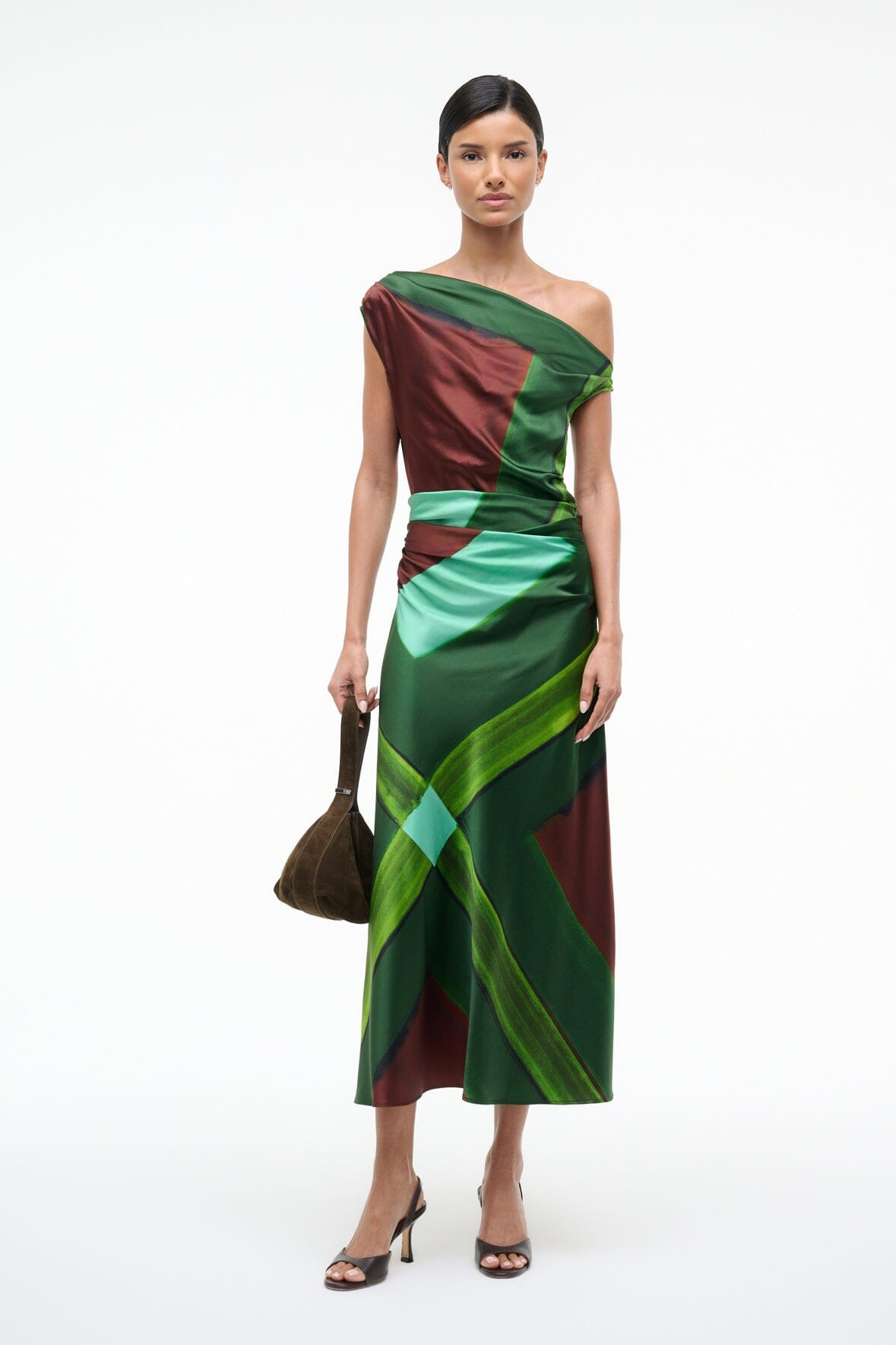 STAUD PHARE SILK DRESS EMERALD PRISM - 2