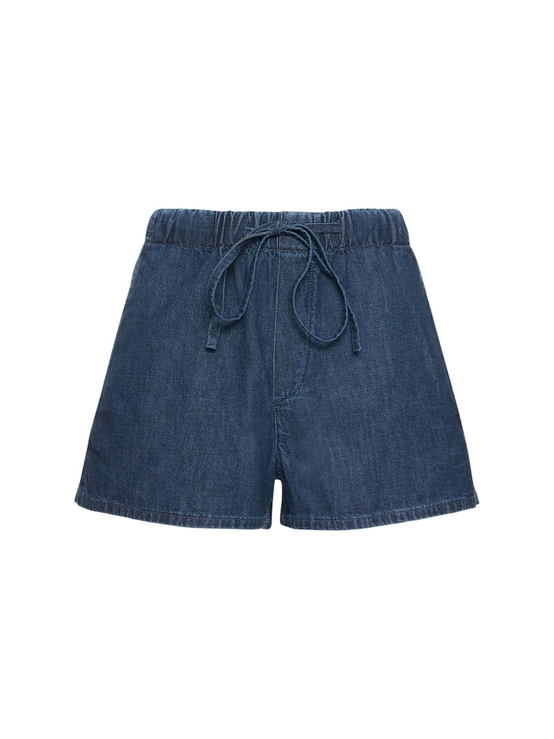 V logo denim chambray mini shorts - 1