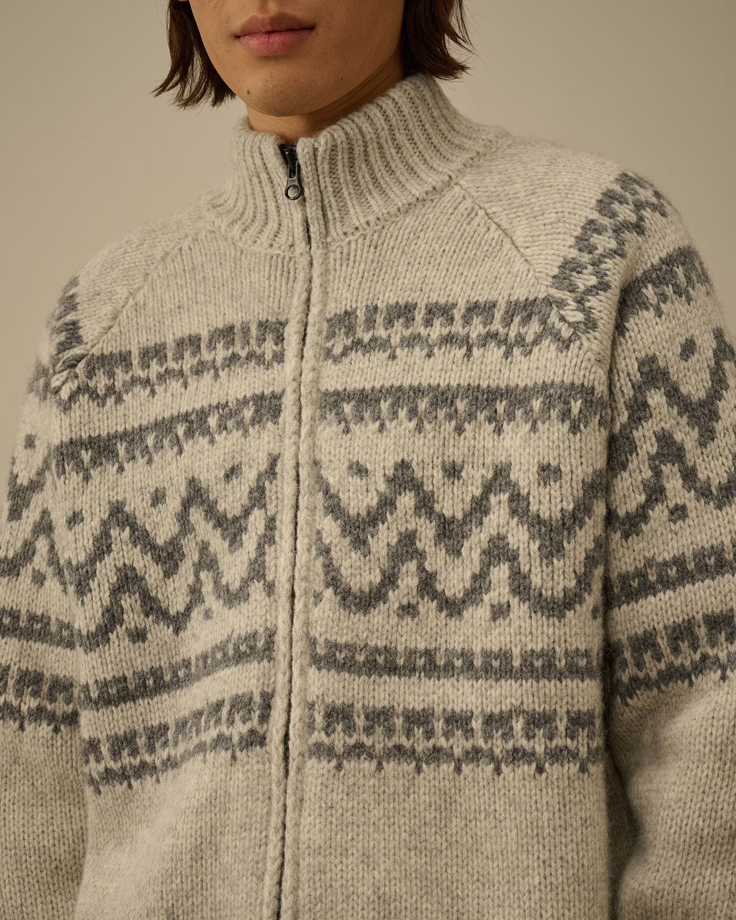 Jacquard Wool Logo Full Zip Cardigan - 5