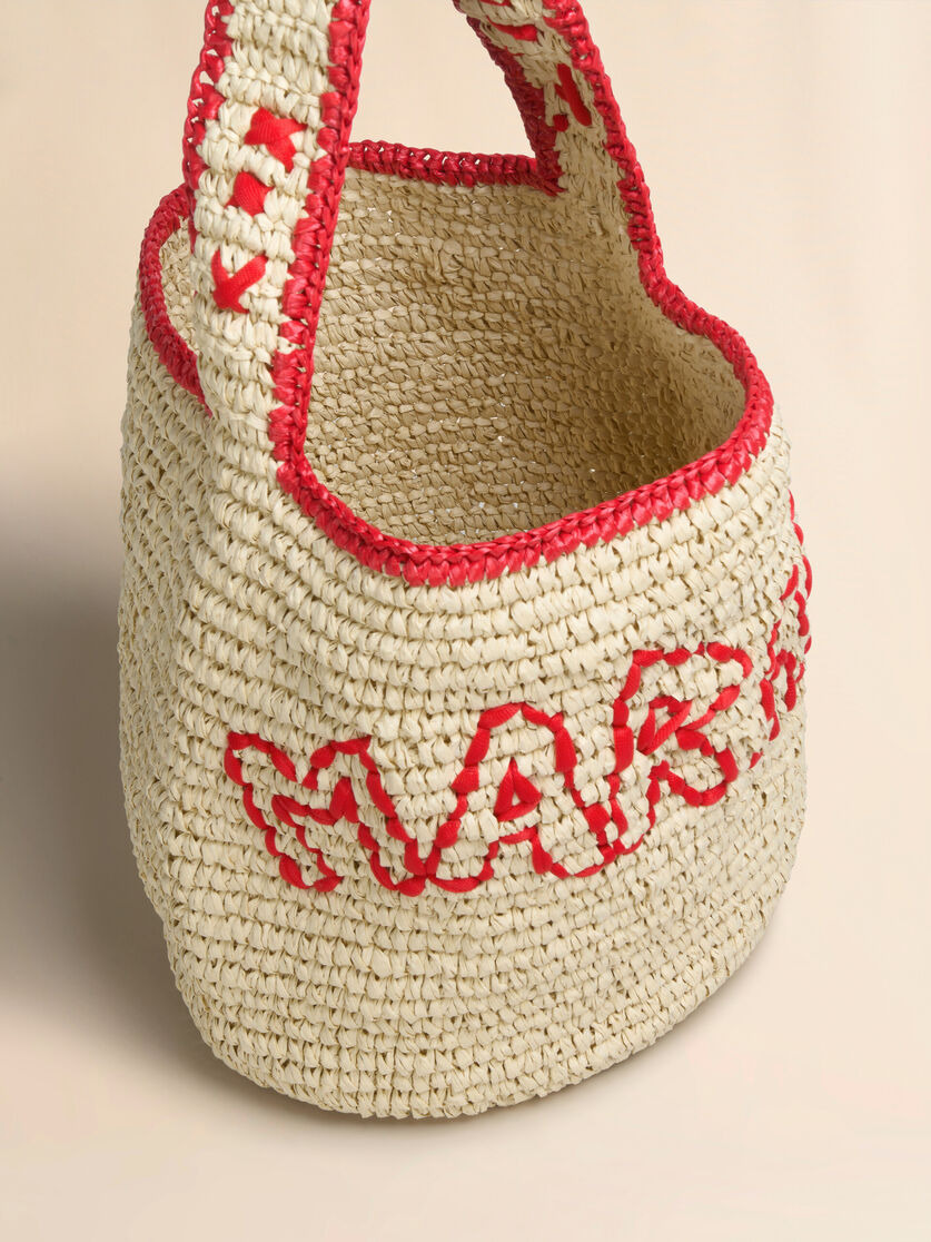 NATURAL RAFFIA AND RED NASSA SMALL HOBO BAG - 3