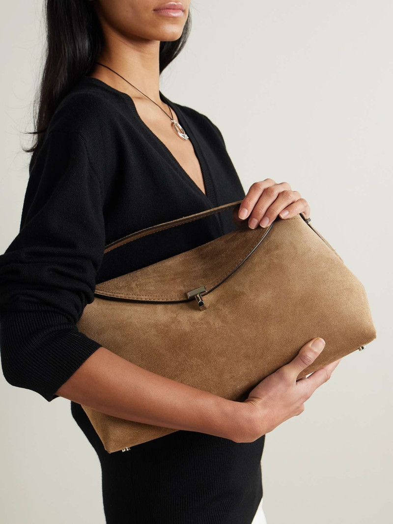 Totême T-Lock suede shoulder bag Brown outlook