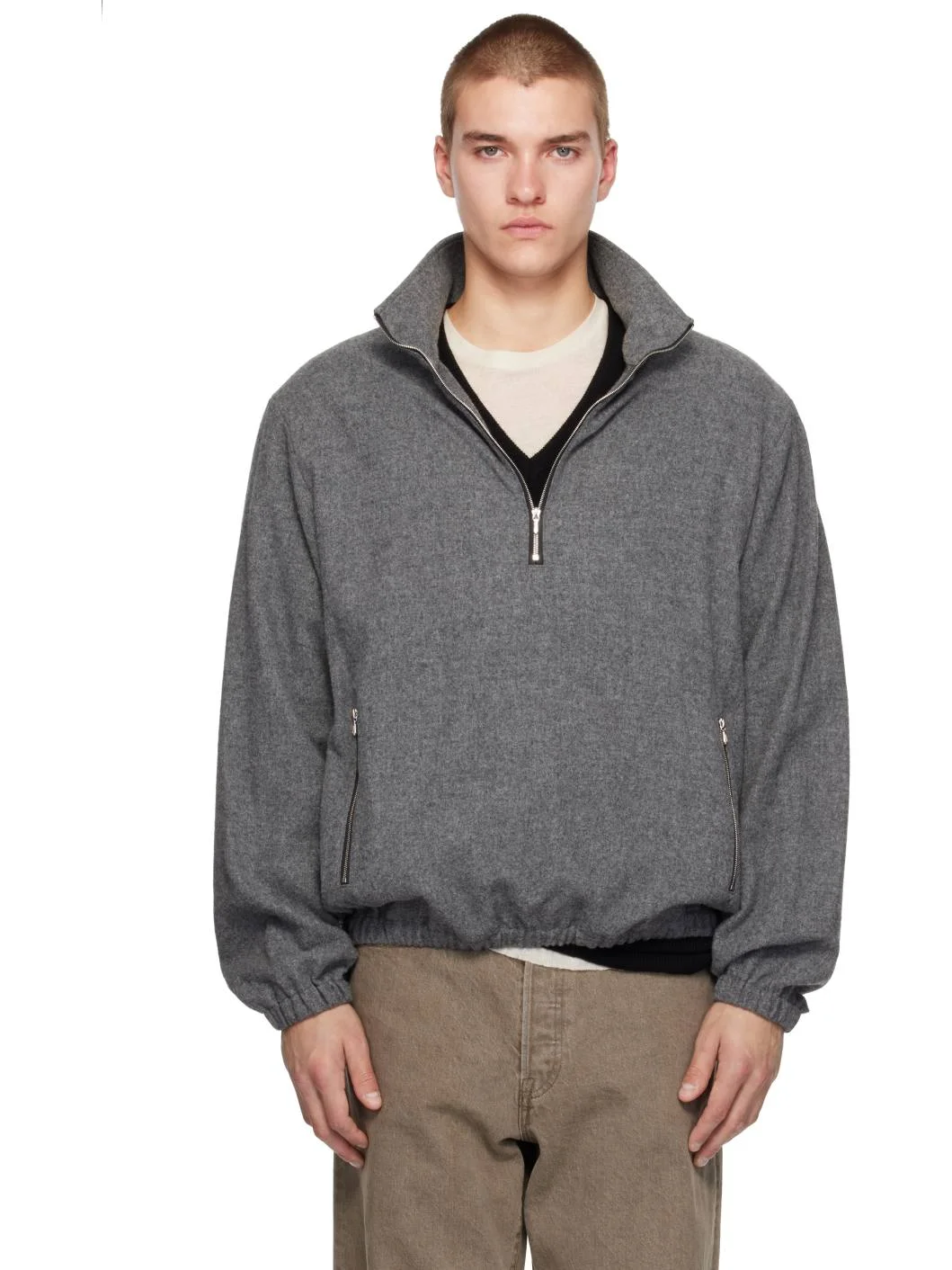 Gray Fleece Pullover Sweater - 1