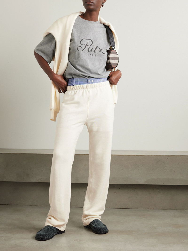 ÉTERNE Cotton and modal-blend jersey straight-leg sweatpants Cream outlook
