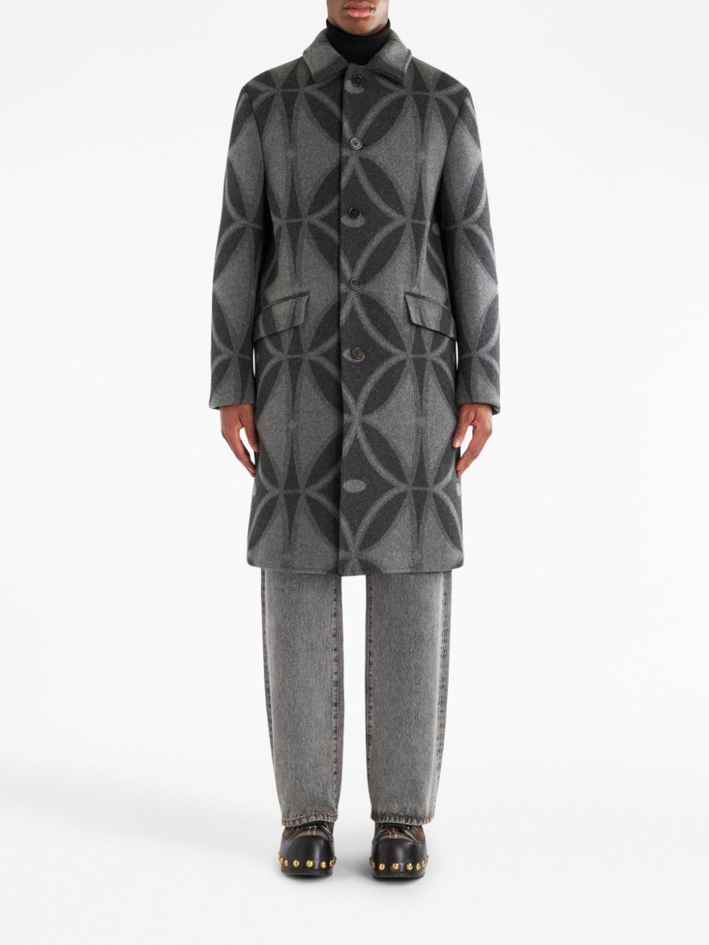 geometric-jacquard wool coat - 2