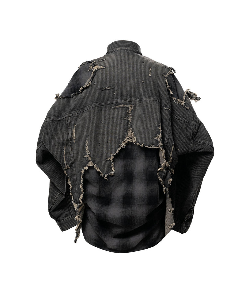 Check Shirt Layered Denim Jacket 14