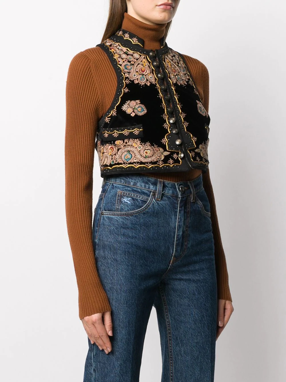 embroidered crop waistcoat - 3