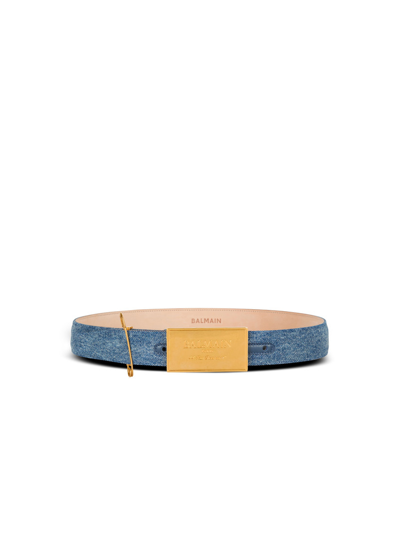 Denim belt with safety pin 1