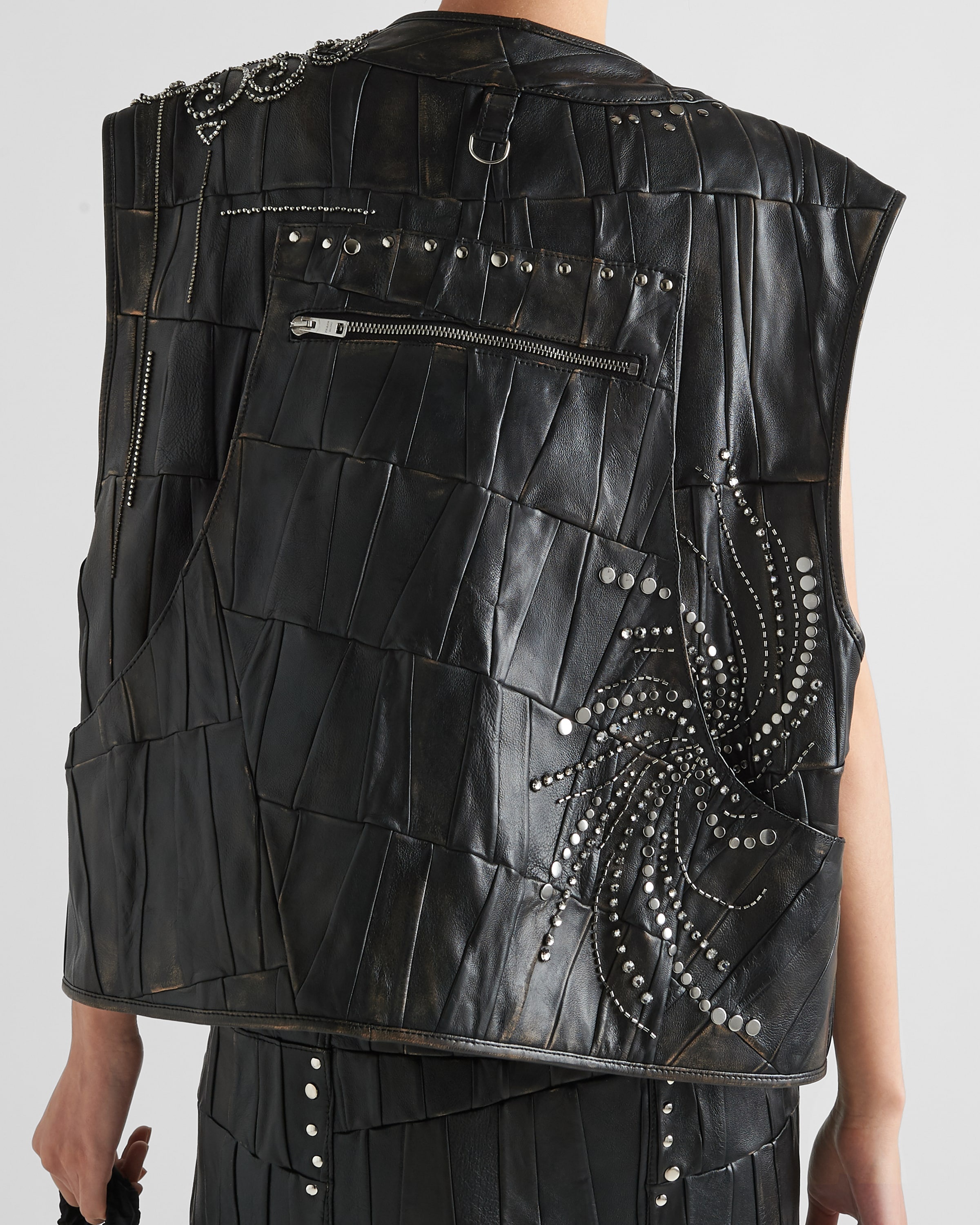 Nappa leather patchwork vest - 3