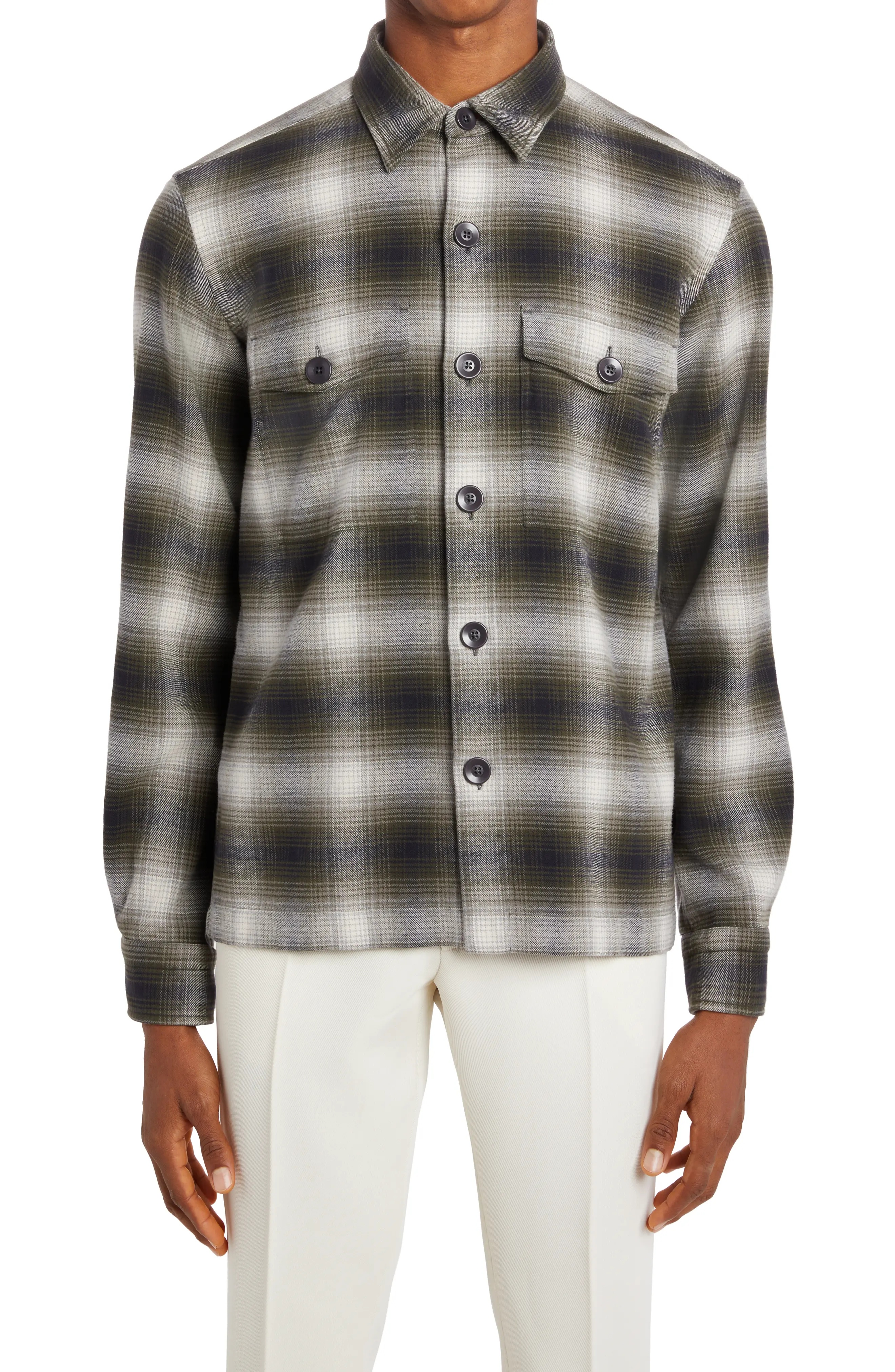 Ombré Plaid Cotton Shirt Jacket - 1