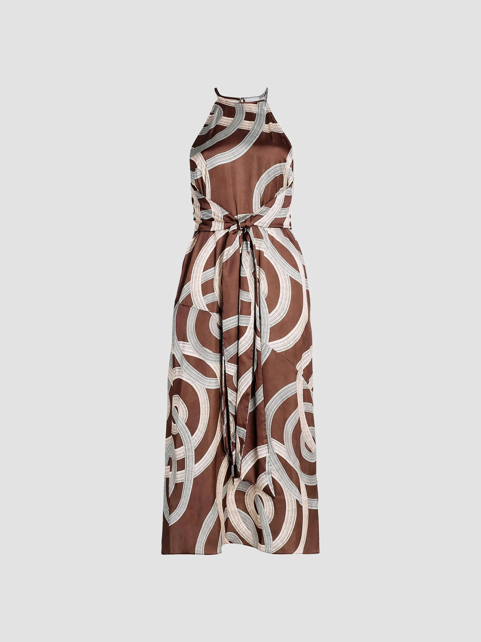 Women's Lisa Printed Tie-Waist Halter Midi-Dress - Chocolate Halo - 1