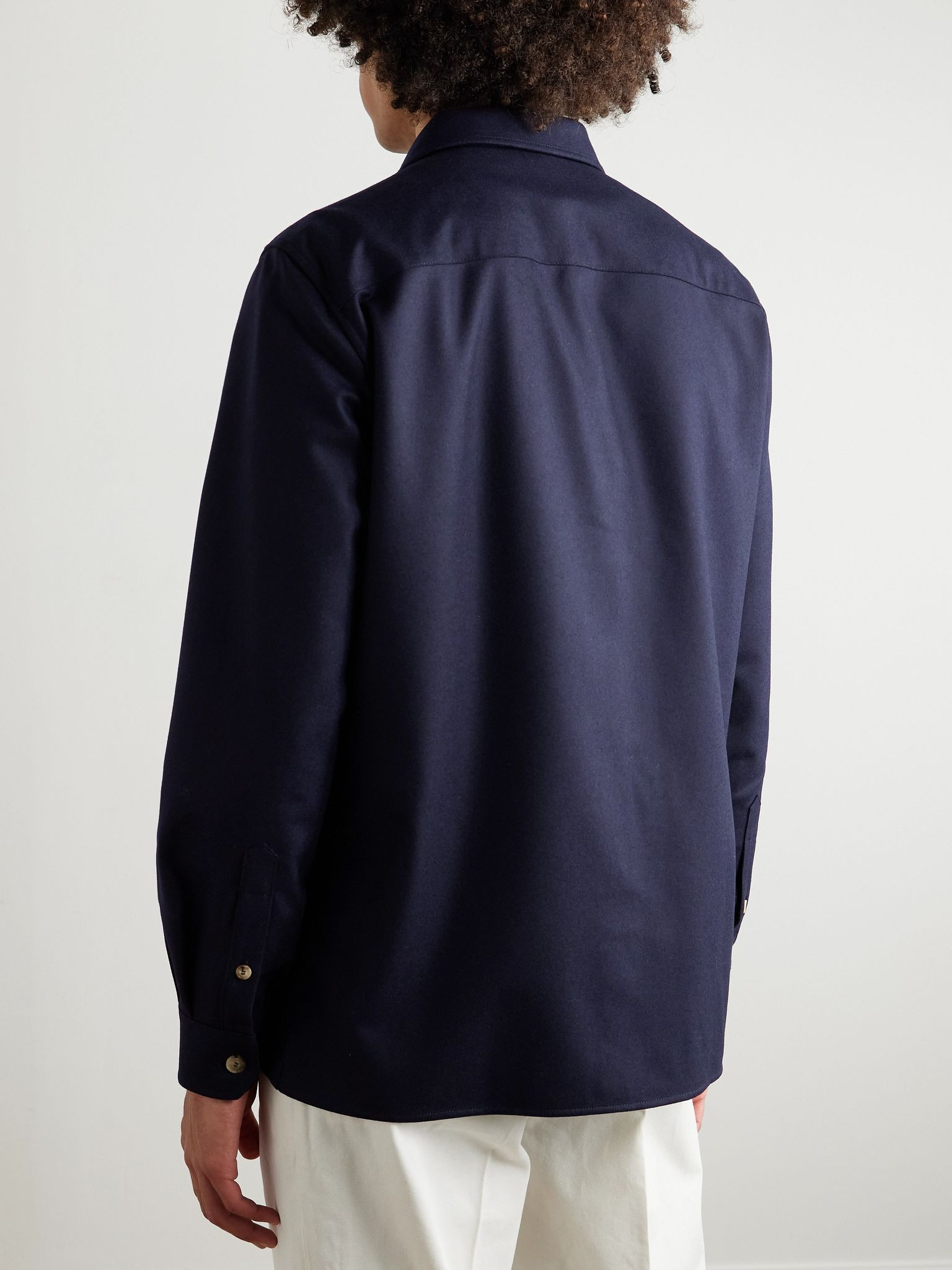 Brushed Wool-Twill Overshirt Blue - 4