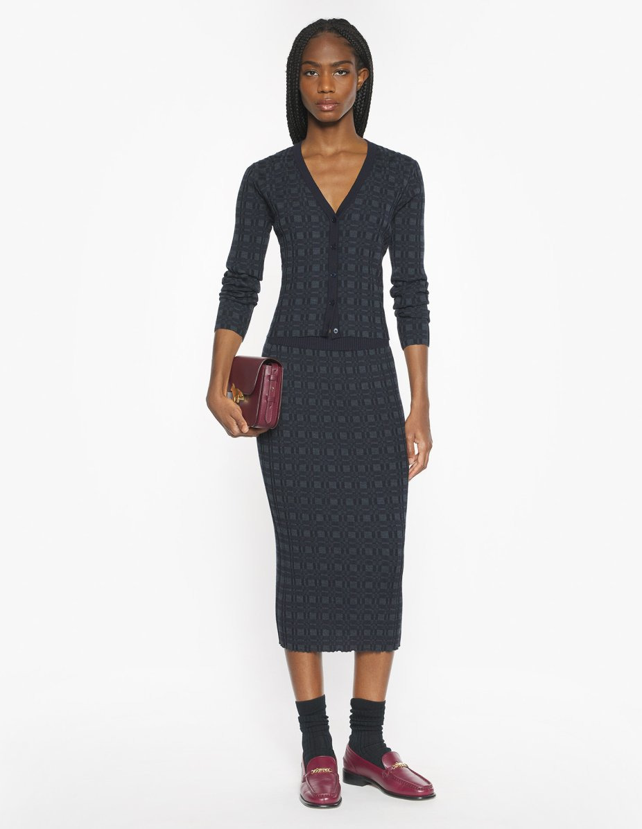 MERINO WOOL RIB CHECK CARDIGAN - 2