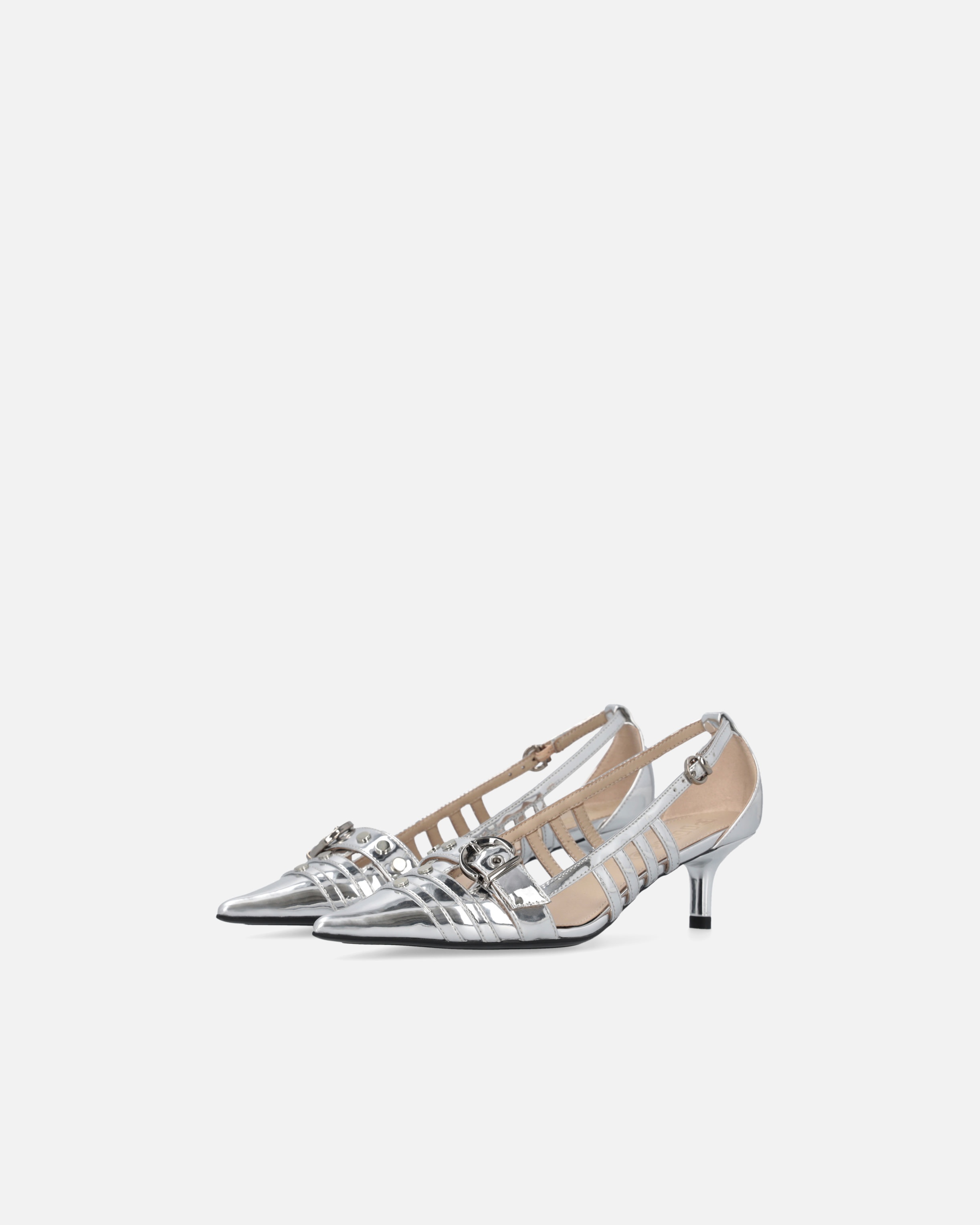 SILVER MIRRORED SLINGBACK PUMPS - 6