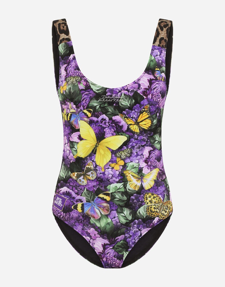 One-piece racing swimsuit with butterfly print - 1