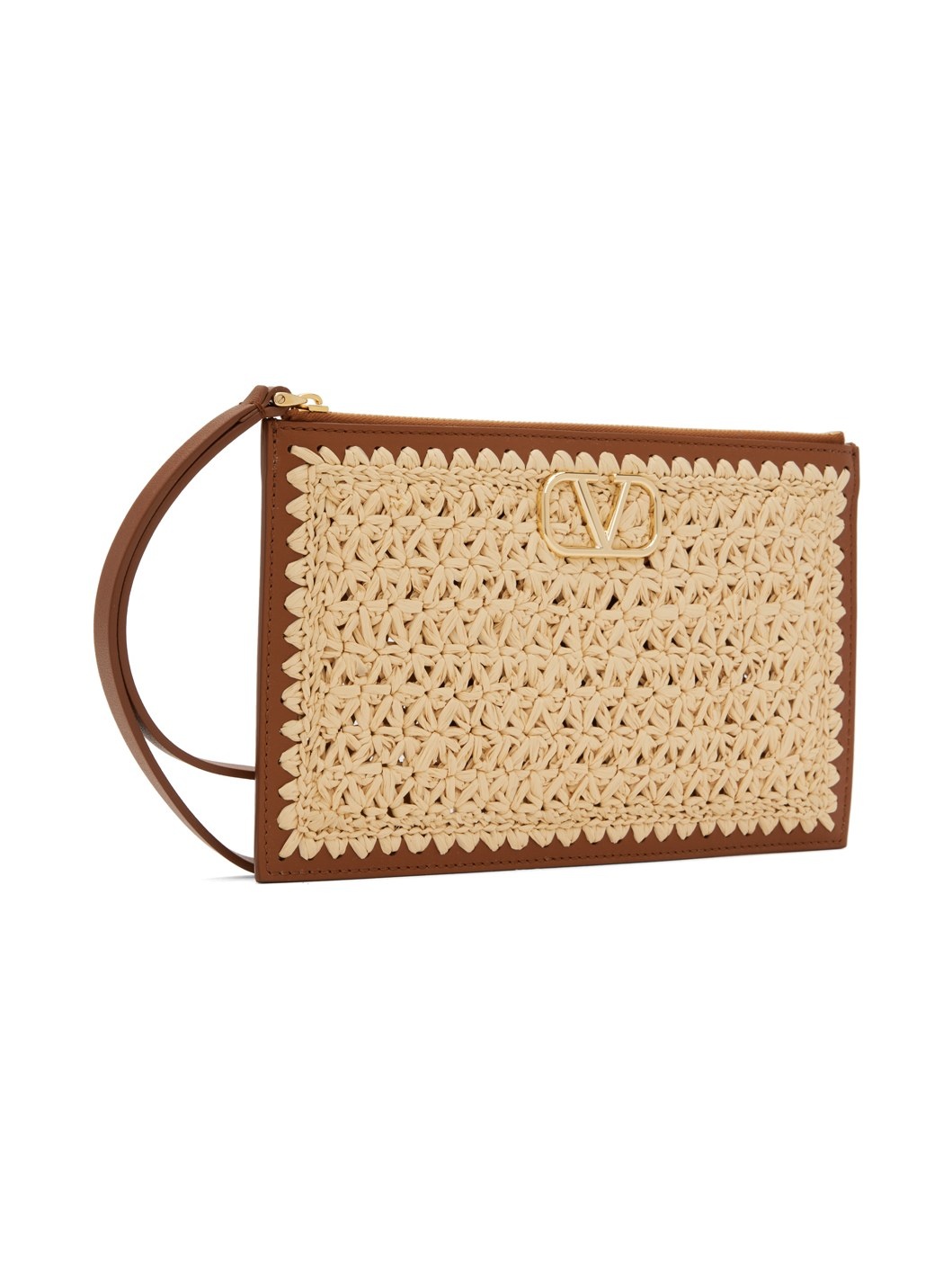 Beige & Brown VLogo Signature Medium Flat Pouch - 2