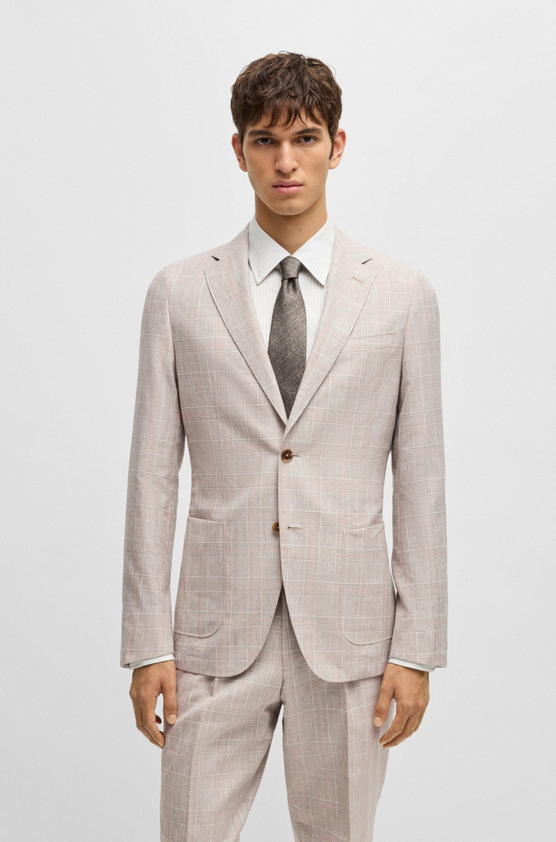 SLIM-FIT SUIT IN CHECKED WOOL, SILK AND LINEN 2