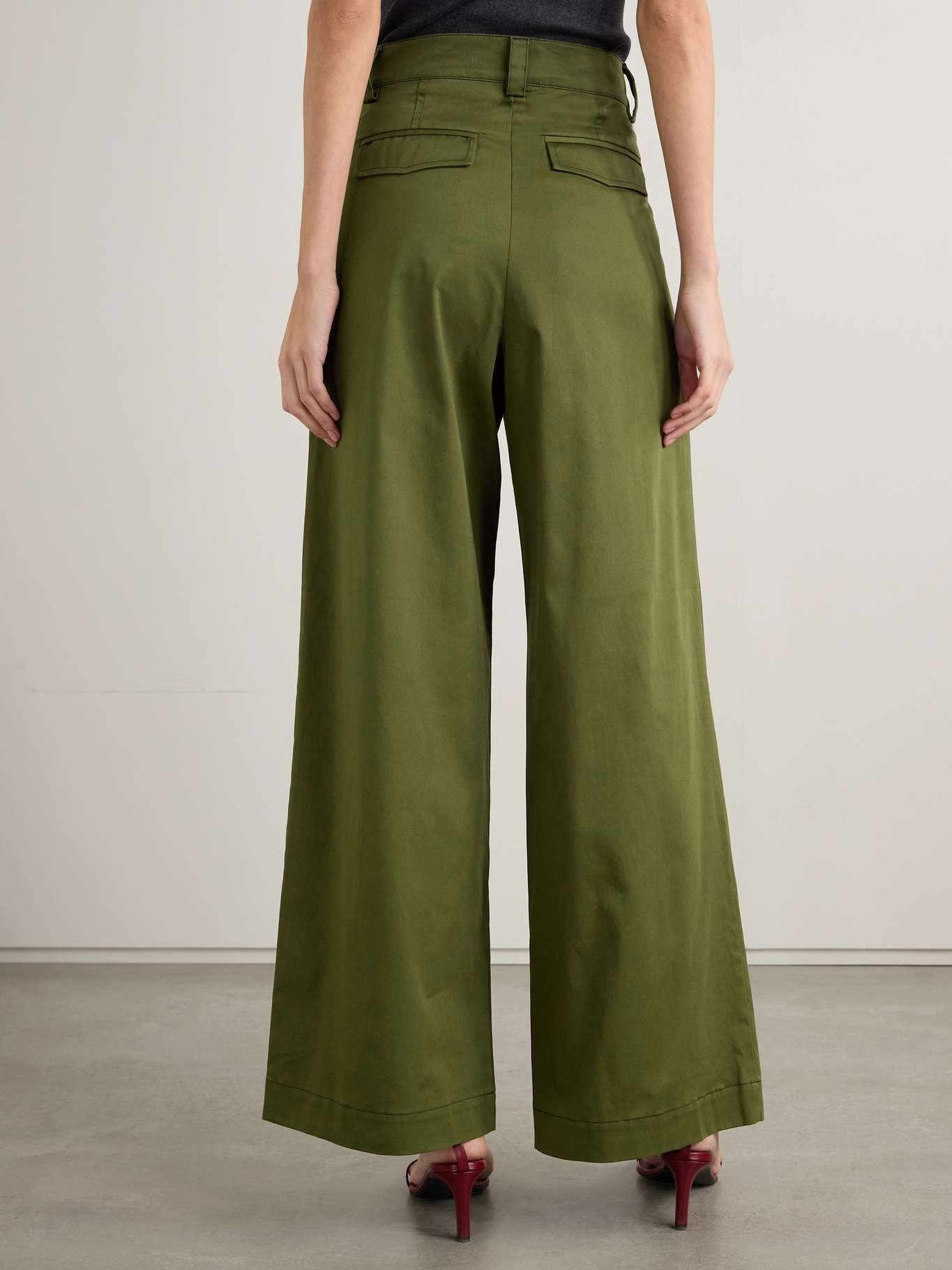 Olympe pleated cotton-blend wide-leg pants Green - 4