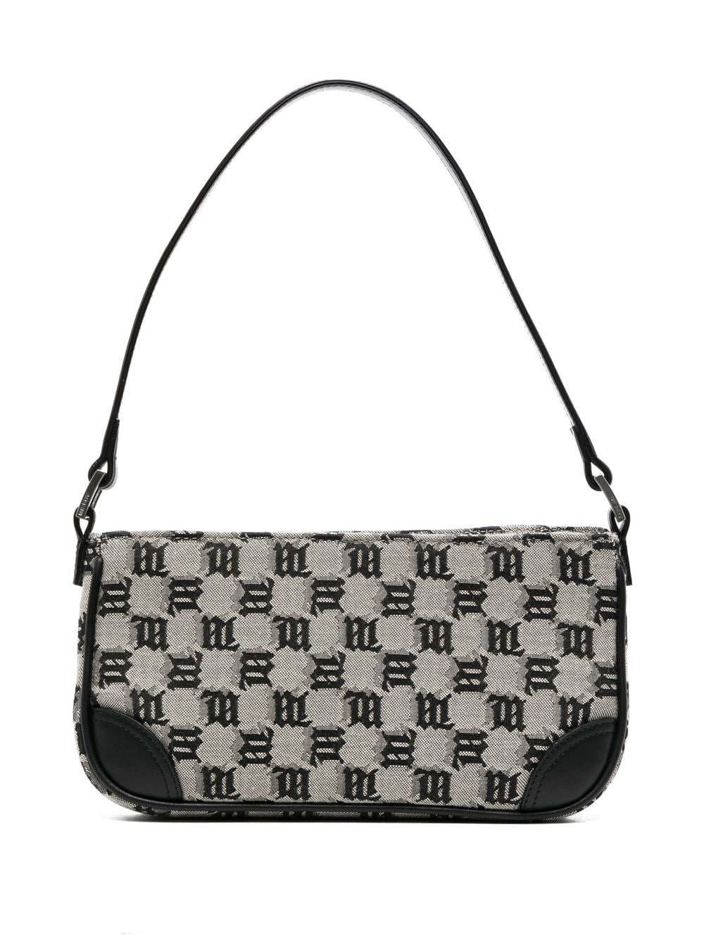 logo-jacquard leather shoulder bag - 1