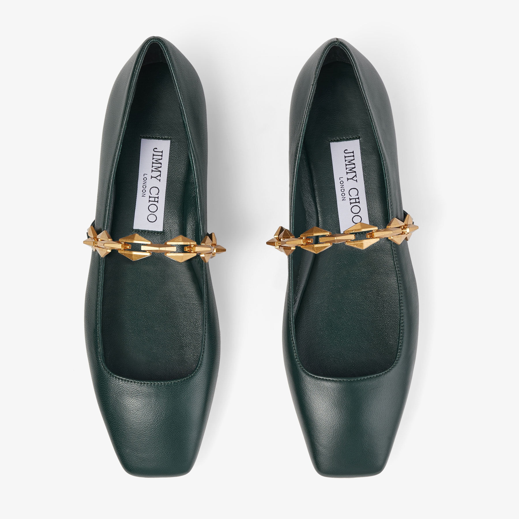 Diamond Tilda Flat
Dark Green Nappa Leather Flats with Diamond Chain - 5