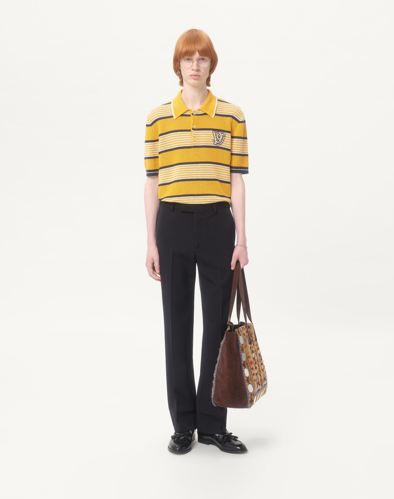Valentino LONG-SLEEVED LINEN AND COTTON POLO SHIRT WITH VG PATCH outlook