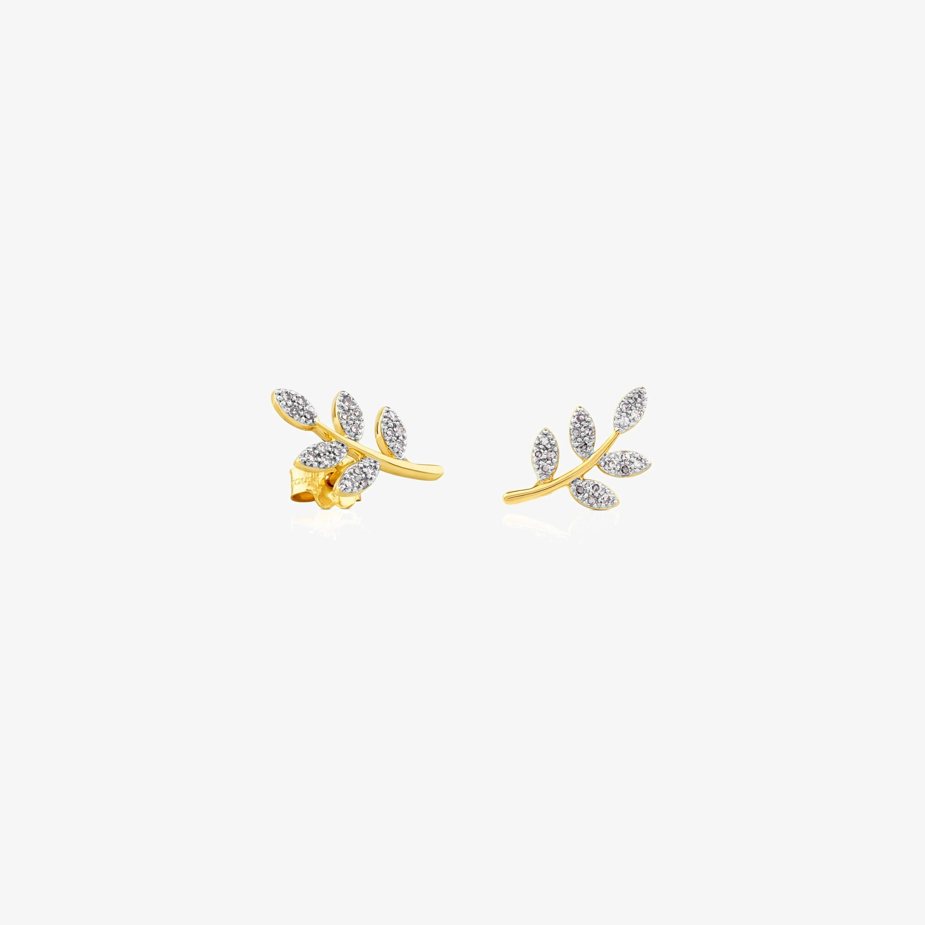 18K solid gold Gem Power Earrings with Diamonds Leaf motif - 1