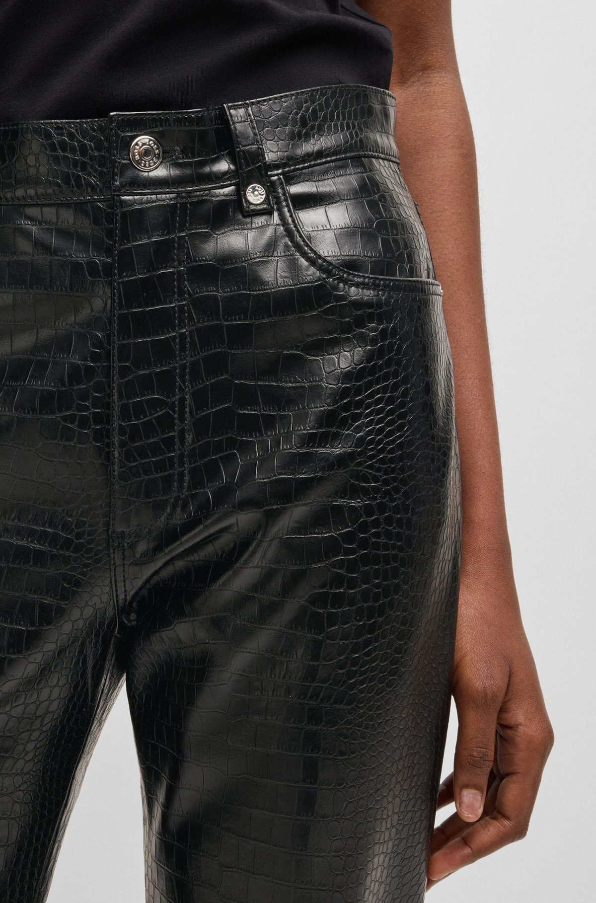 STRAIGHT-LEG TROUSERS IN CROCODILE-EMBOSSED FAUX LEATHER - 5