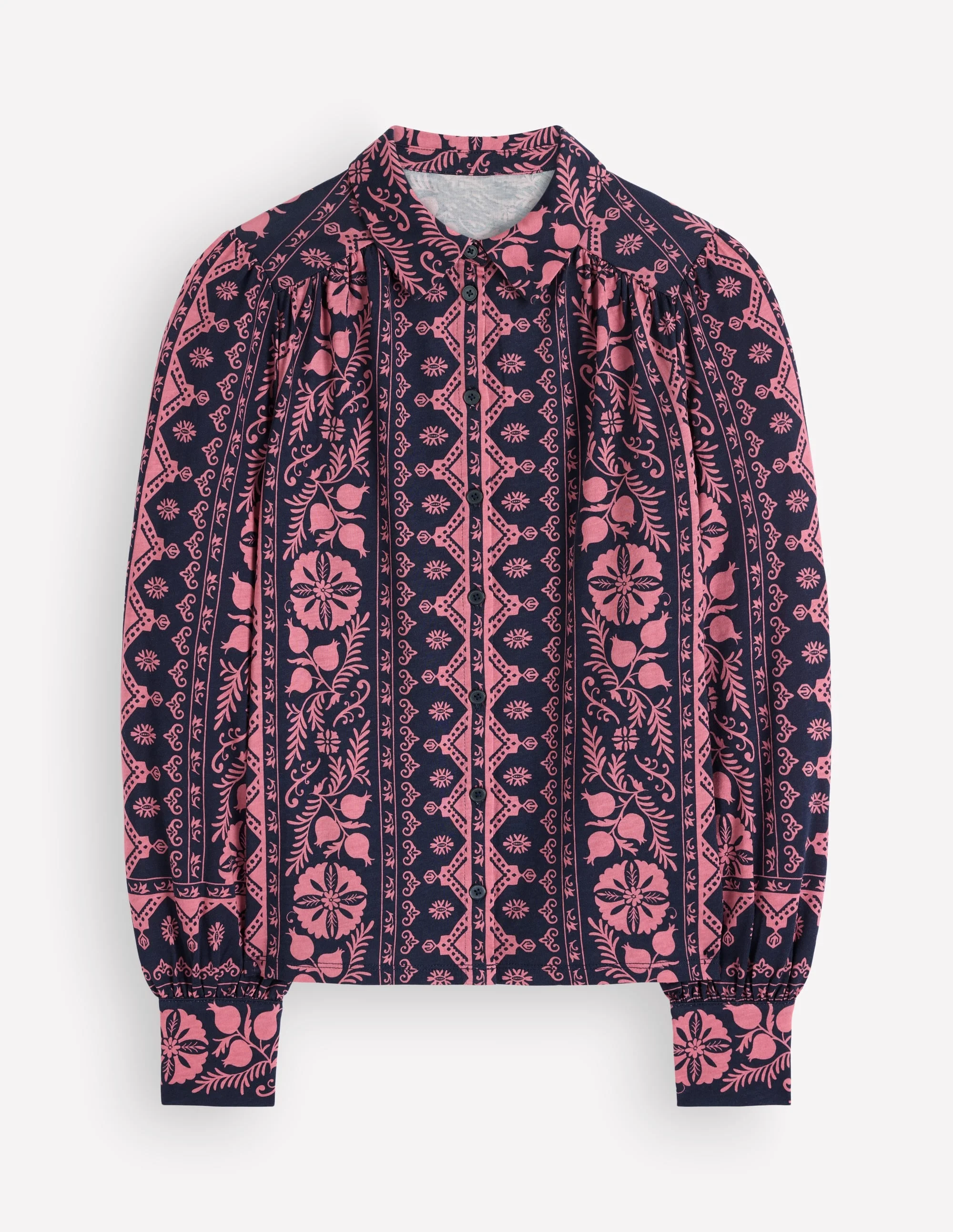 Collared Jersey Shirt-French Navy, Charmed Foliage - 1