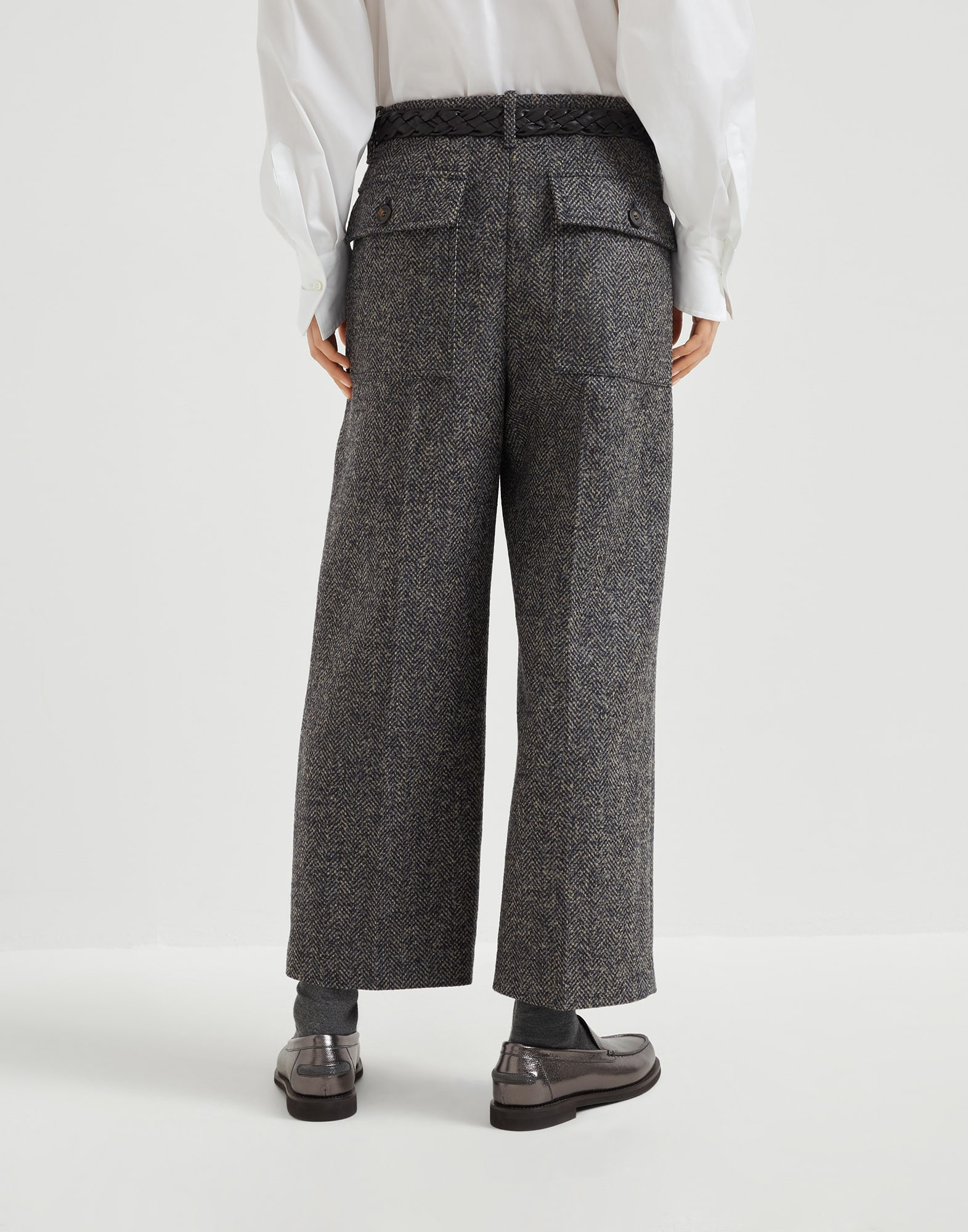 Virgin wool herringbone tweed pleated trousers - 2