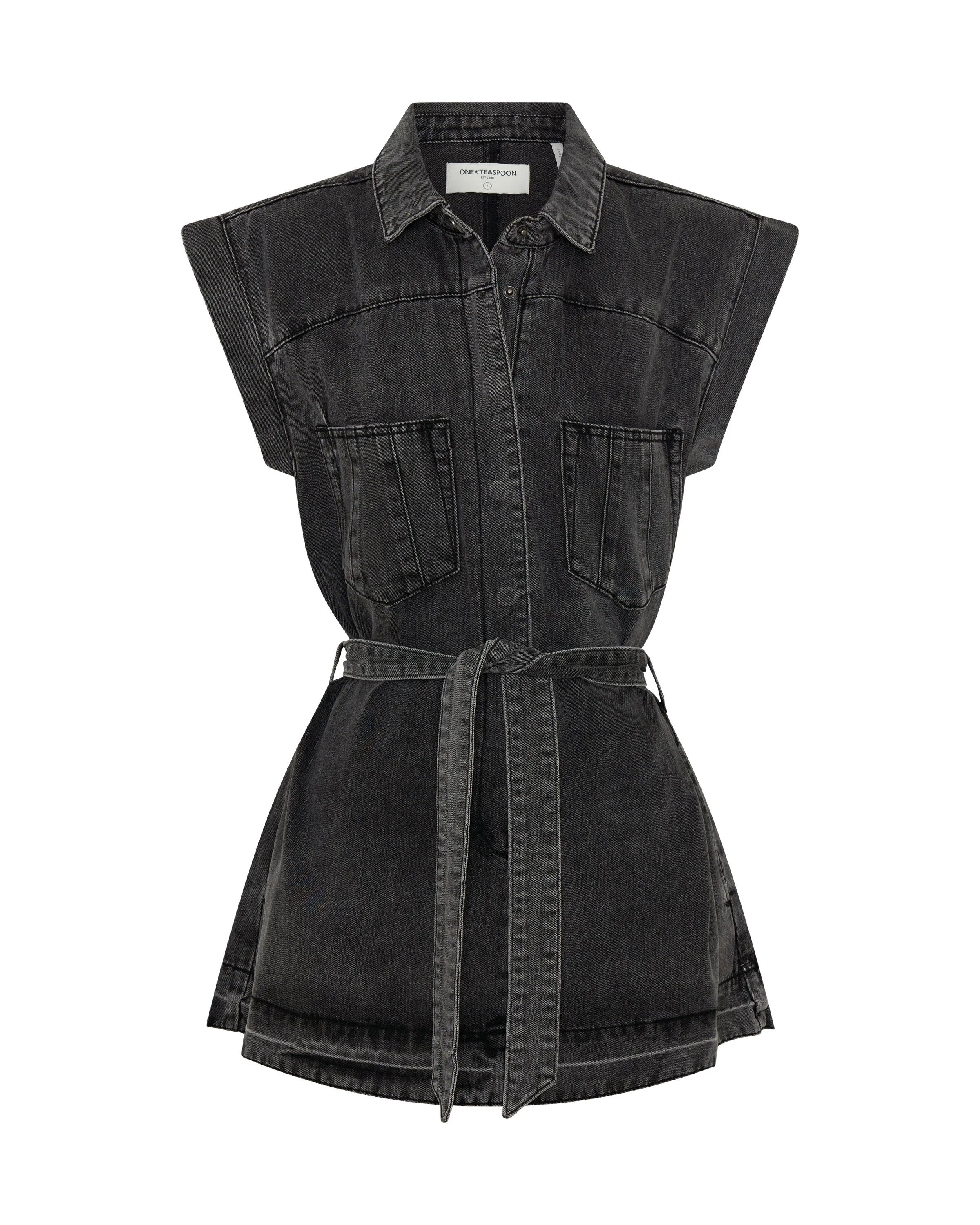 Rogue Aviator Mini Denim Dress - Washed Black - 1