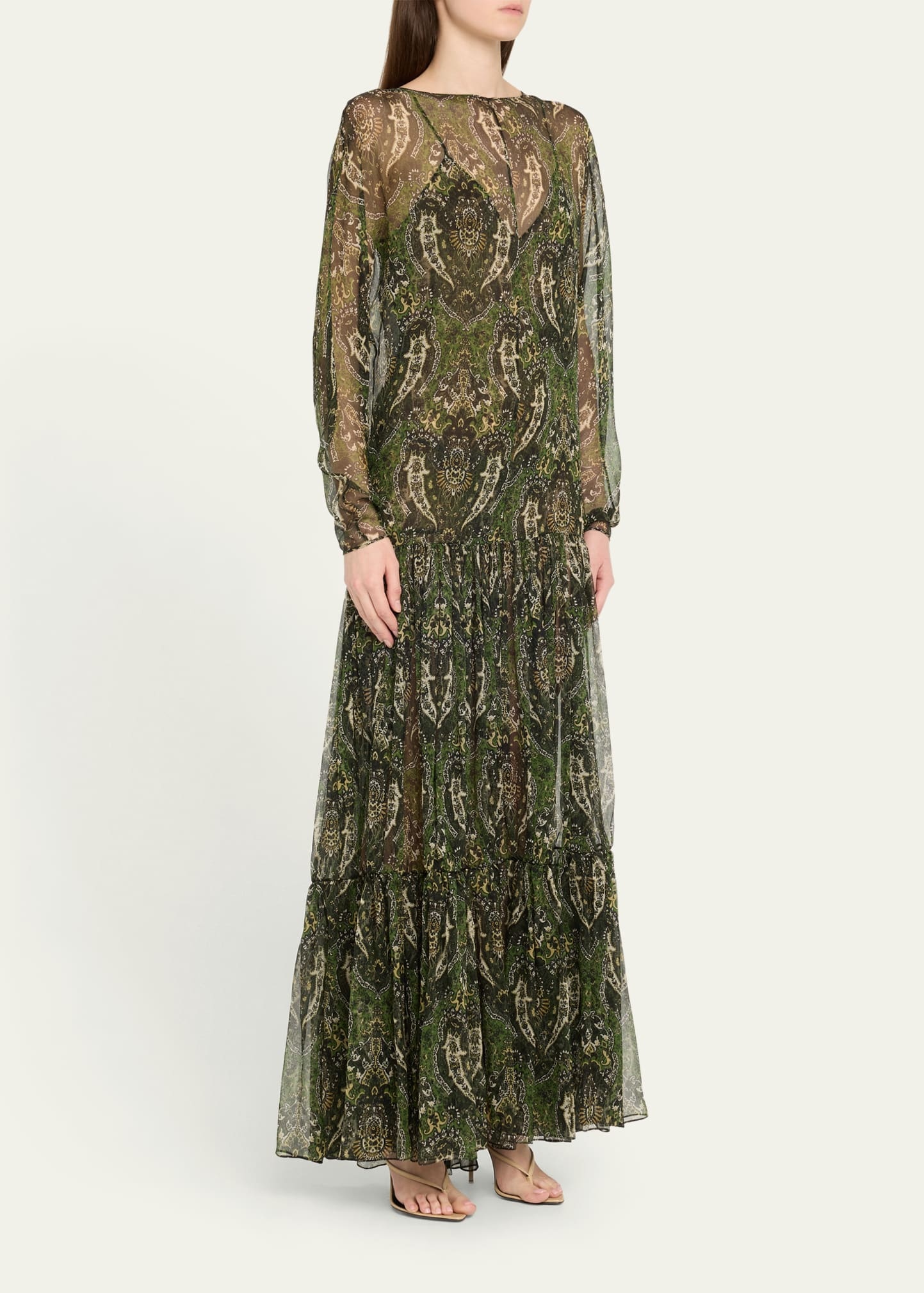 Sheer Paisley Print Gown with Slip Underpinning - 4