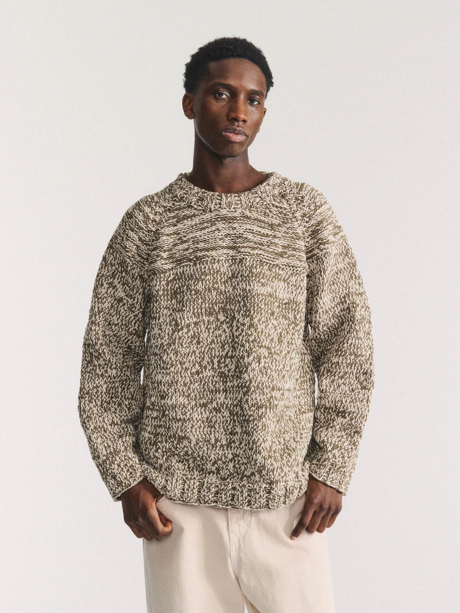 MIX STITCH JUMPER - KHAKI/CHALK - 1