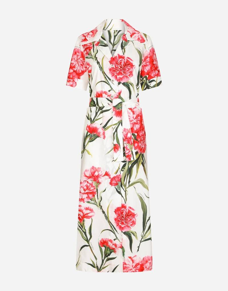 Carnation-print poplin shirt dress 1