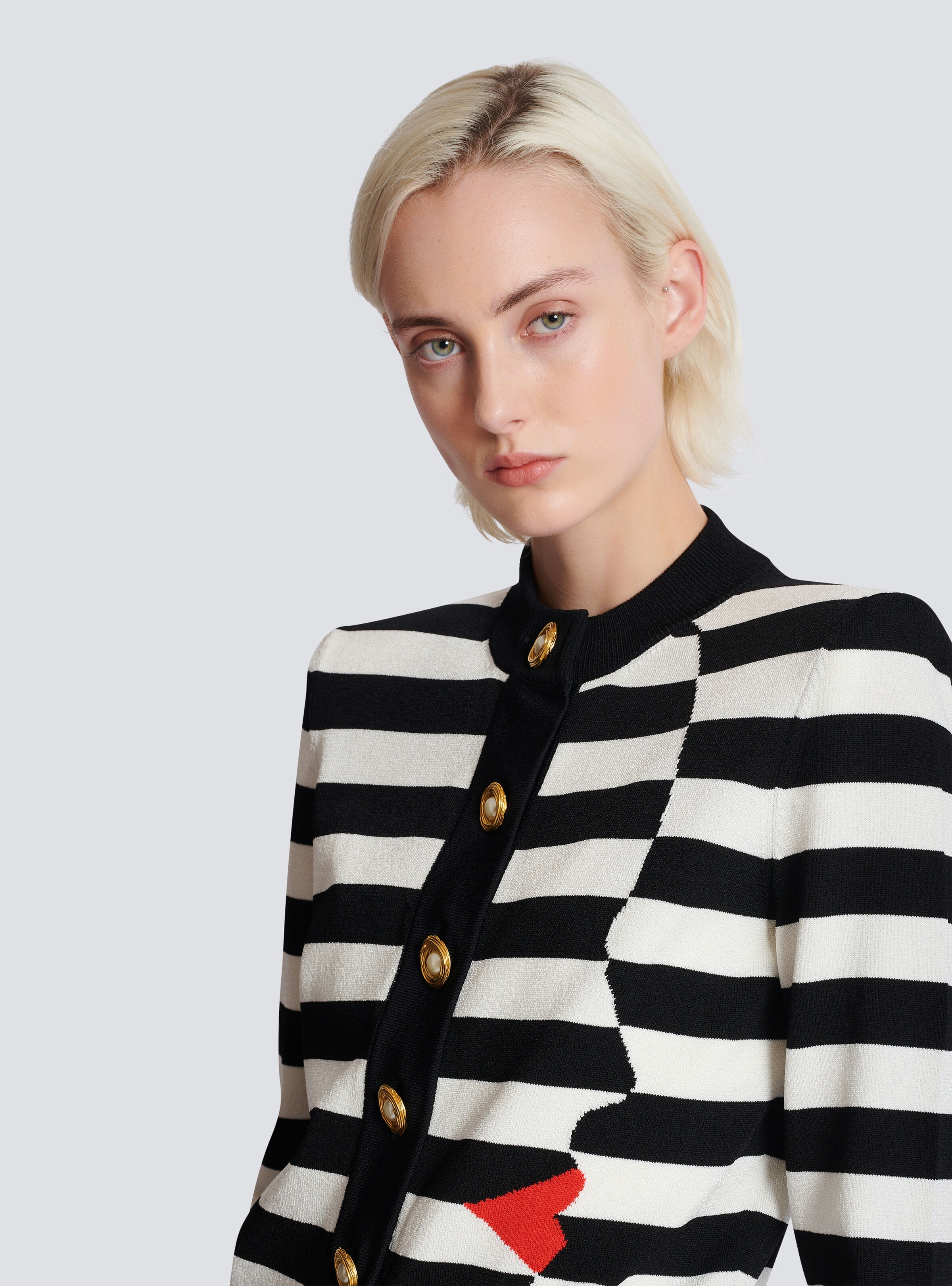 Knit Marinière cardigan with Face motif - 7