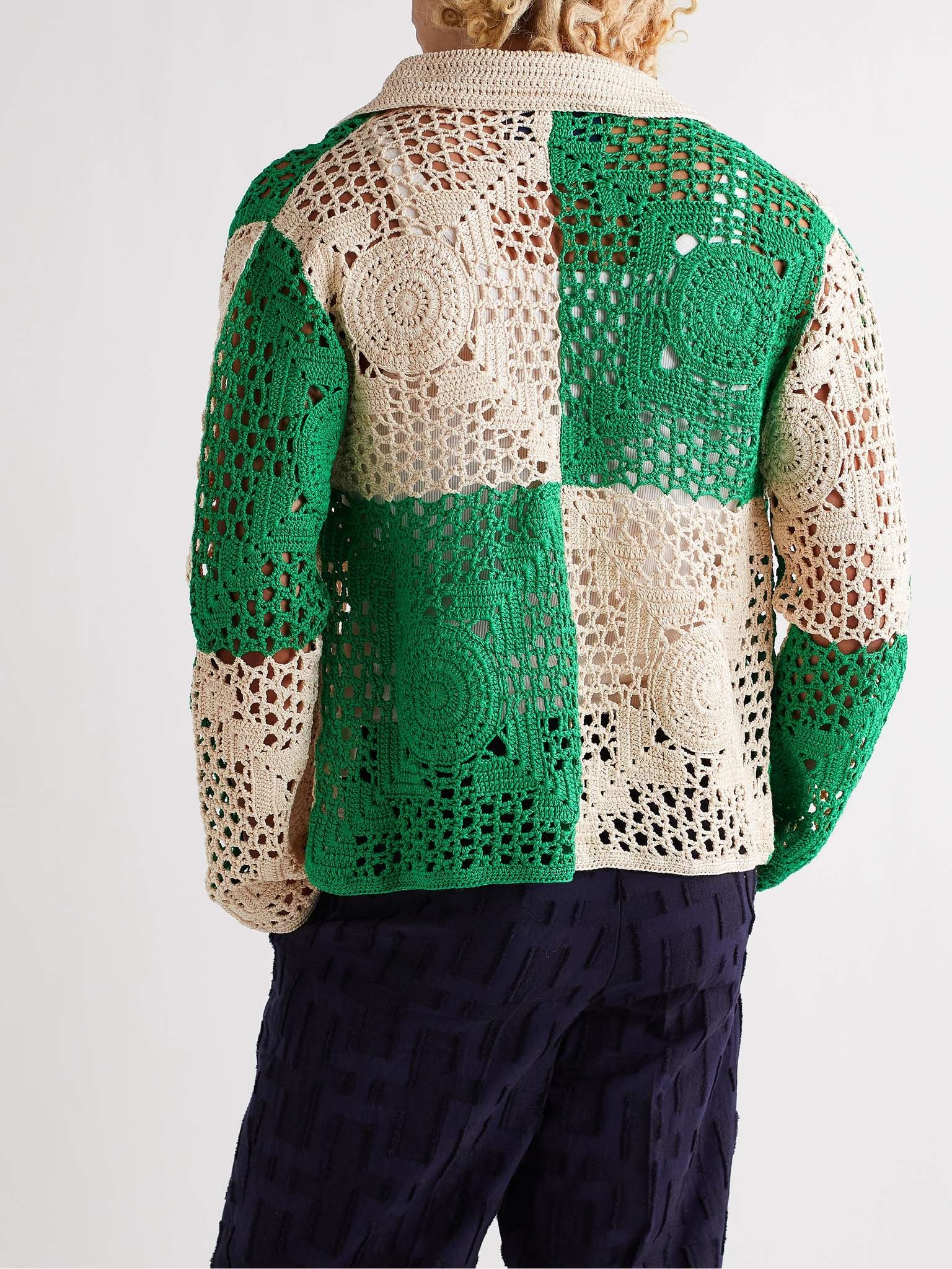 Colour-Block Crochet-Knit Cotton Shirt - 4