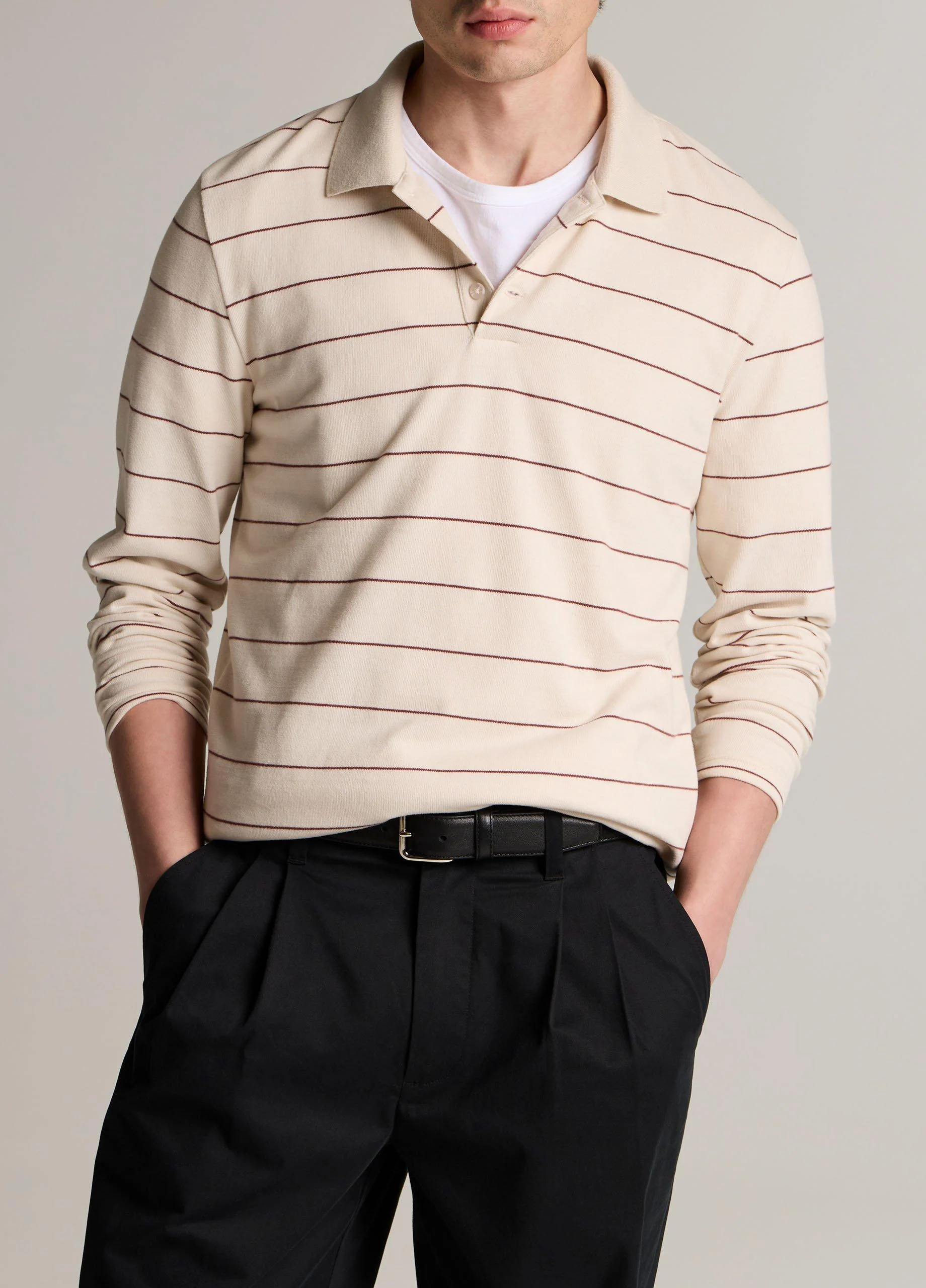 Striped Cotton-Blend Long-Sleeve Polo Shirt - 1