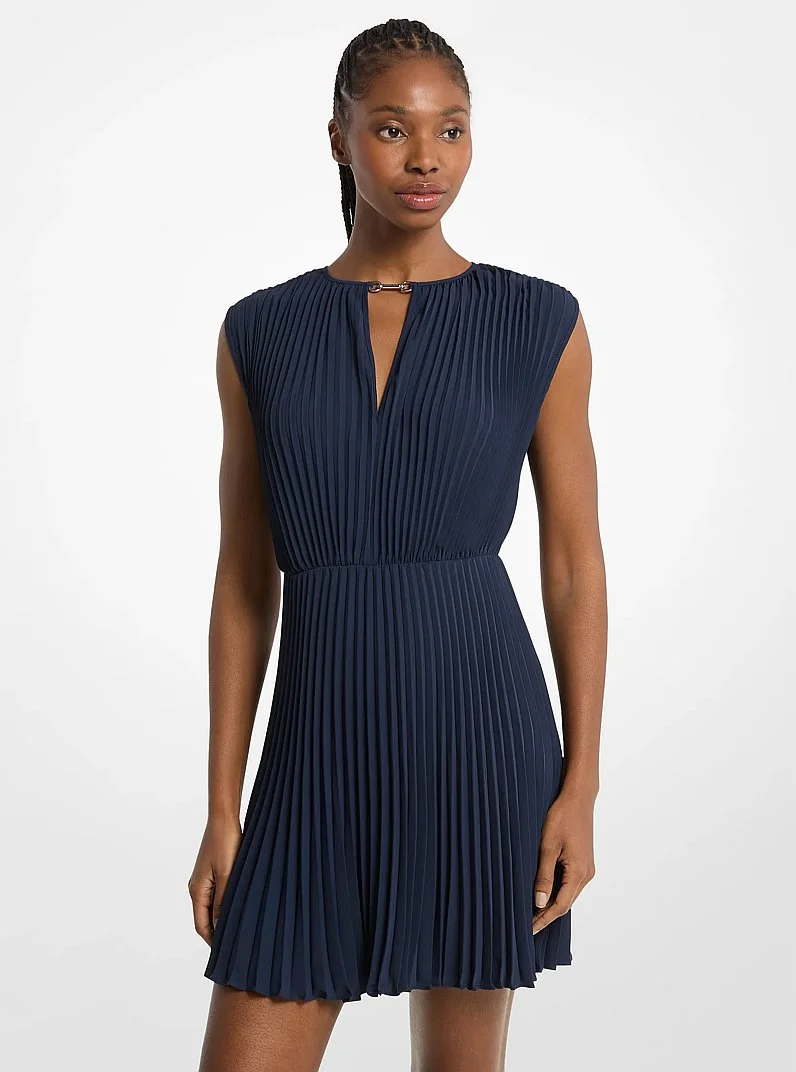 Pleated Satin Back Crepe Mini Dress - 1