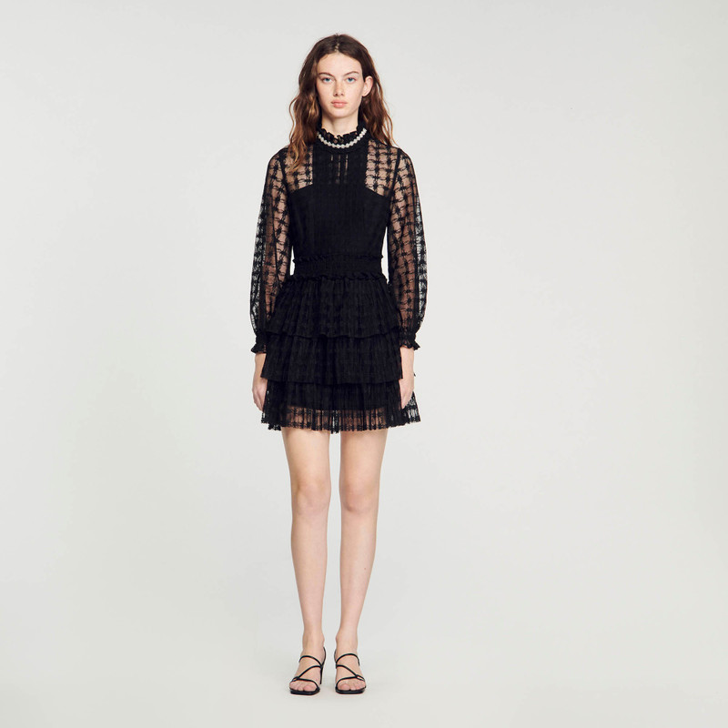 Sandro Louna floral-lace tiered minidress outlook