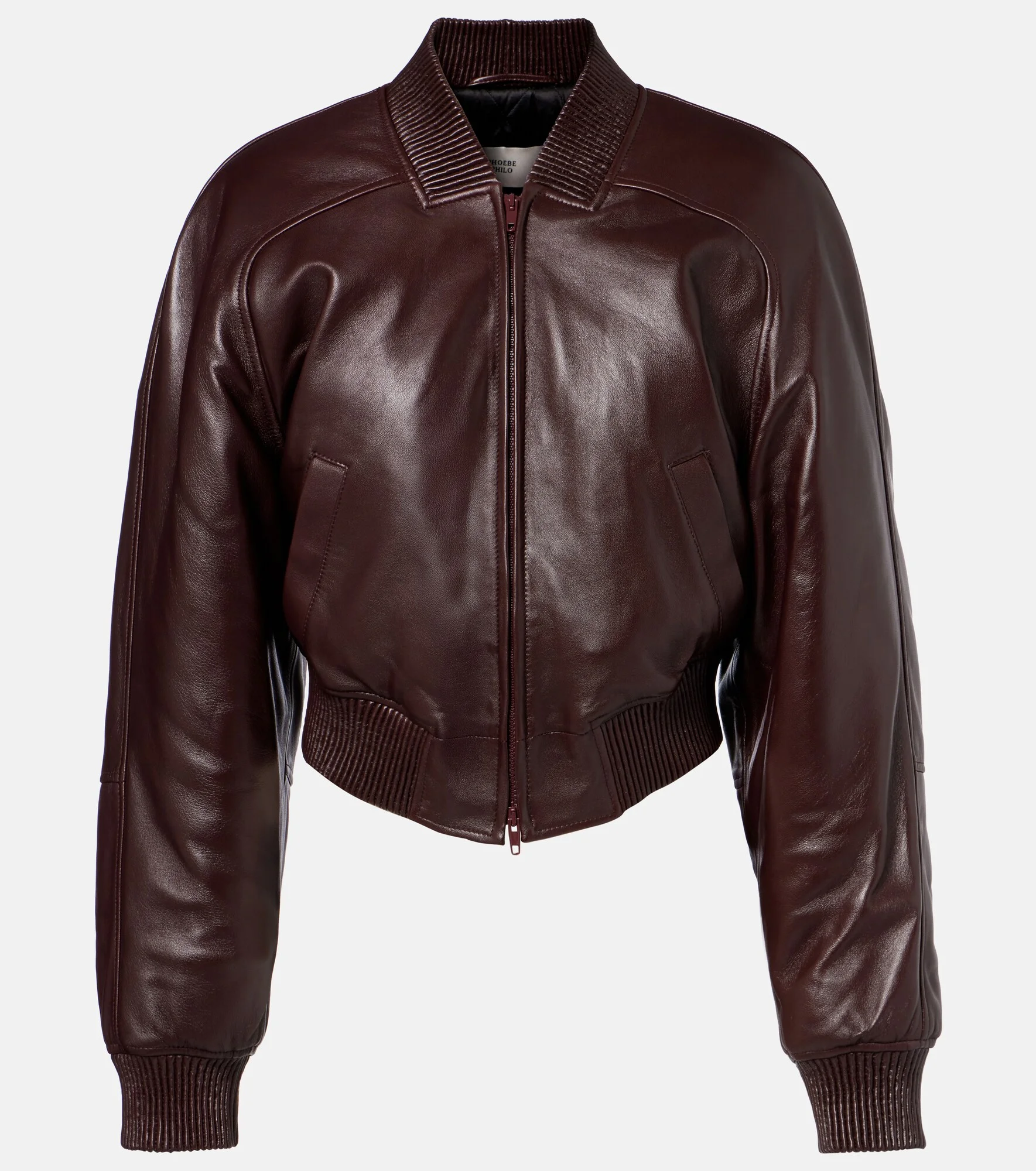 Cropped leather bomber jacket - 1