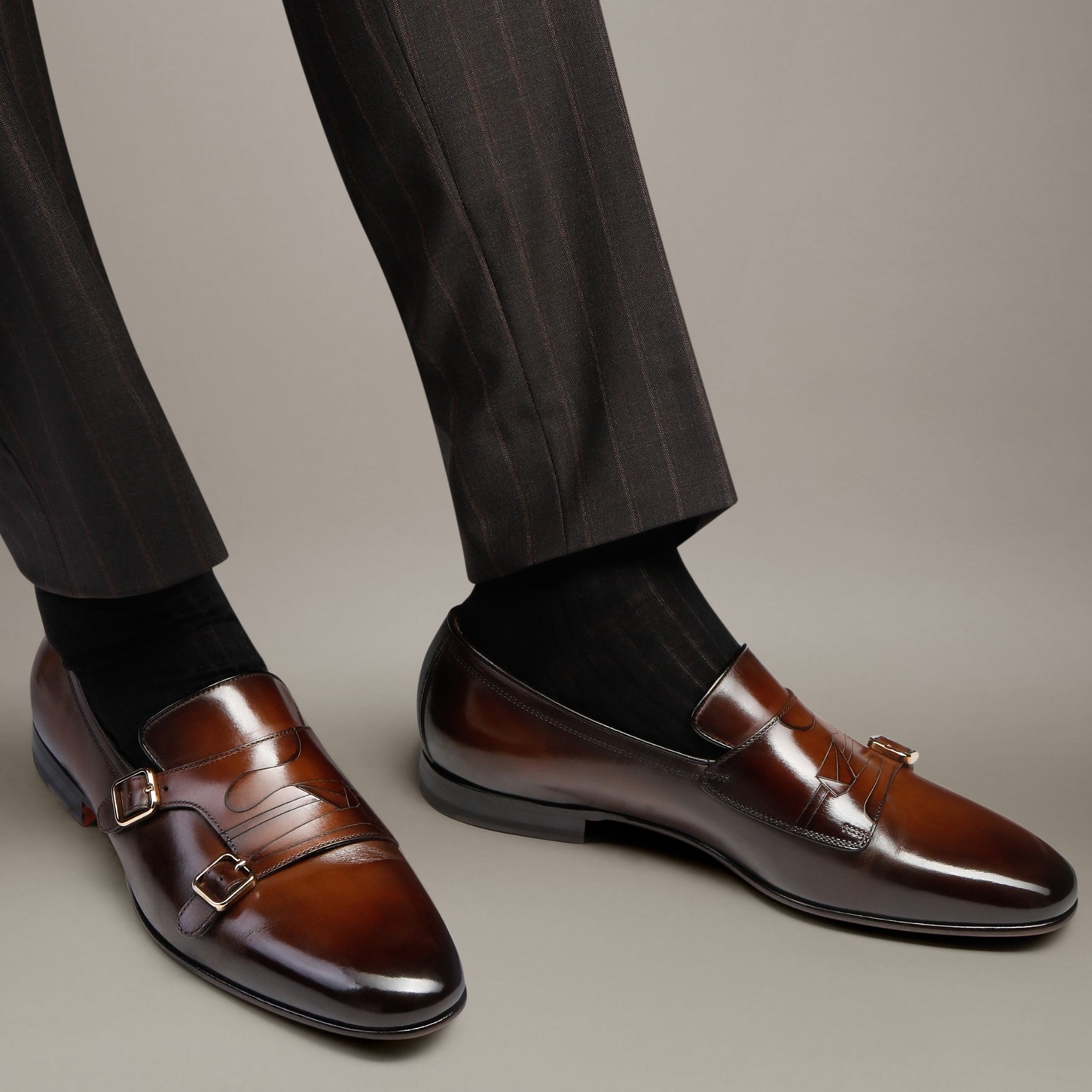 Men's dark brown leather double-buckle loafer - 2